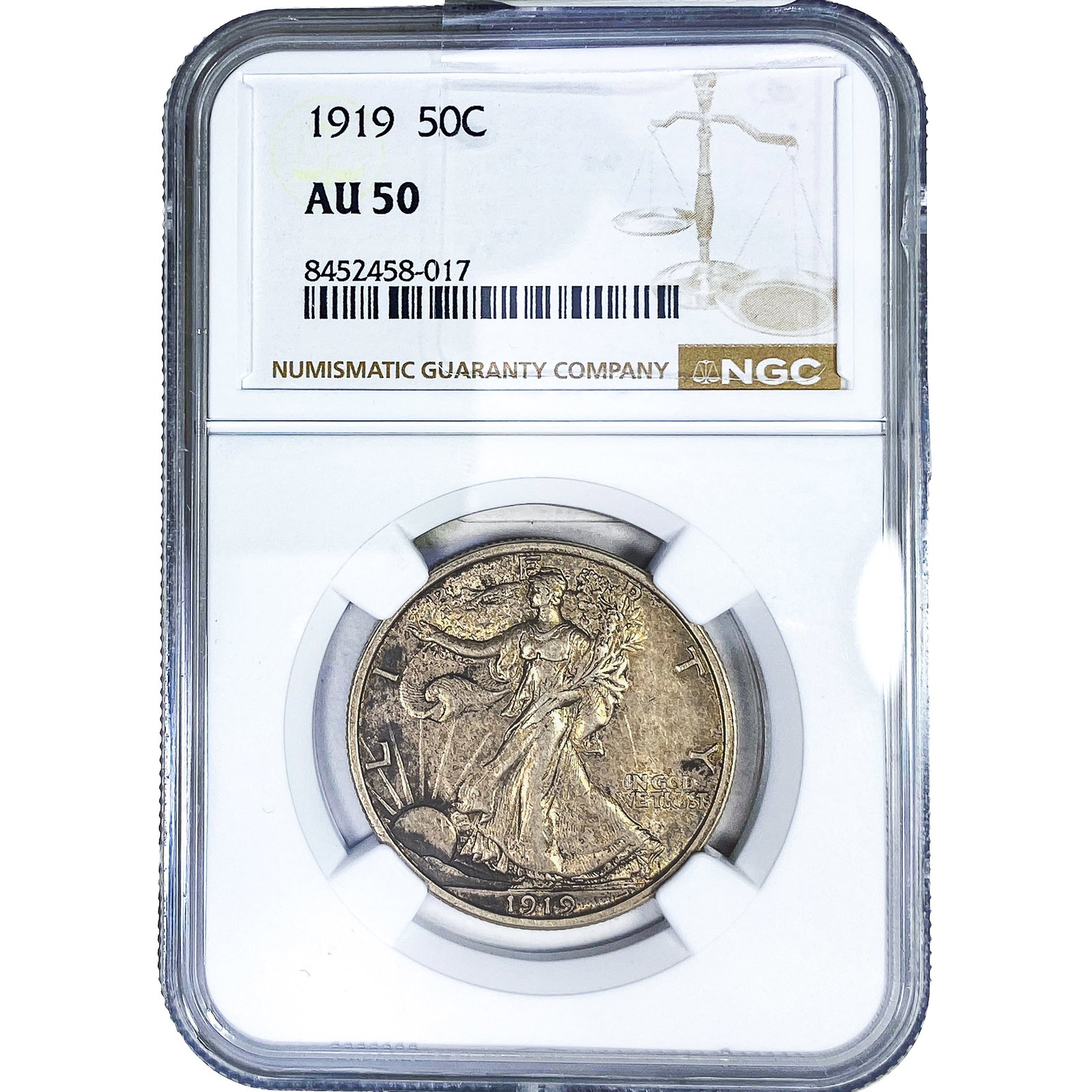 1919 Walking Liberty Half Dollar NGC AU50: 1919 Walking Liberty Half Dollar NGC AU50