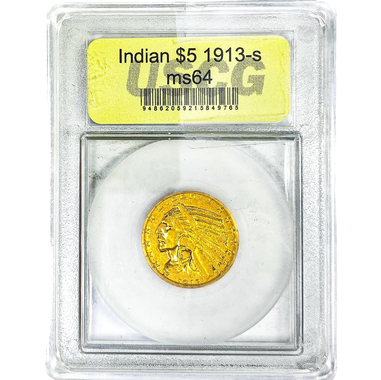 1913-S $5 Gold Half Eagle USCG MS64: 1913-S $5 Gold Half Eagle USCG MS64