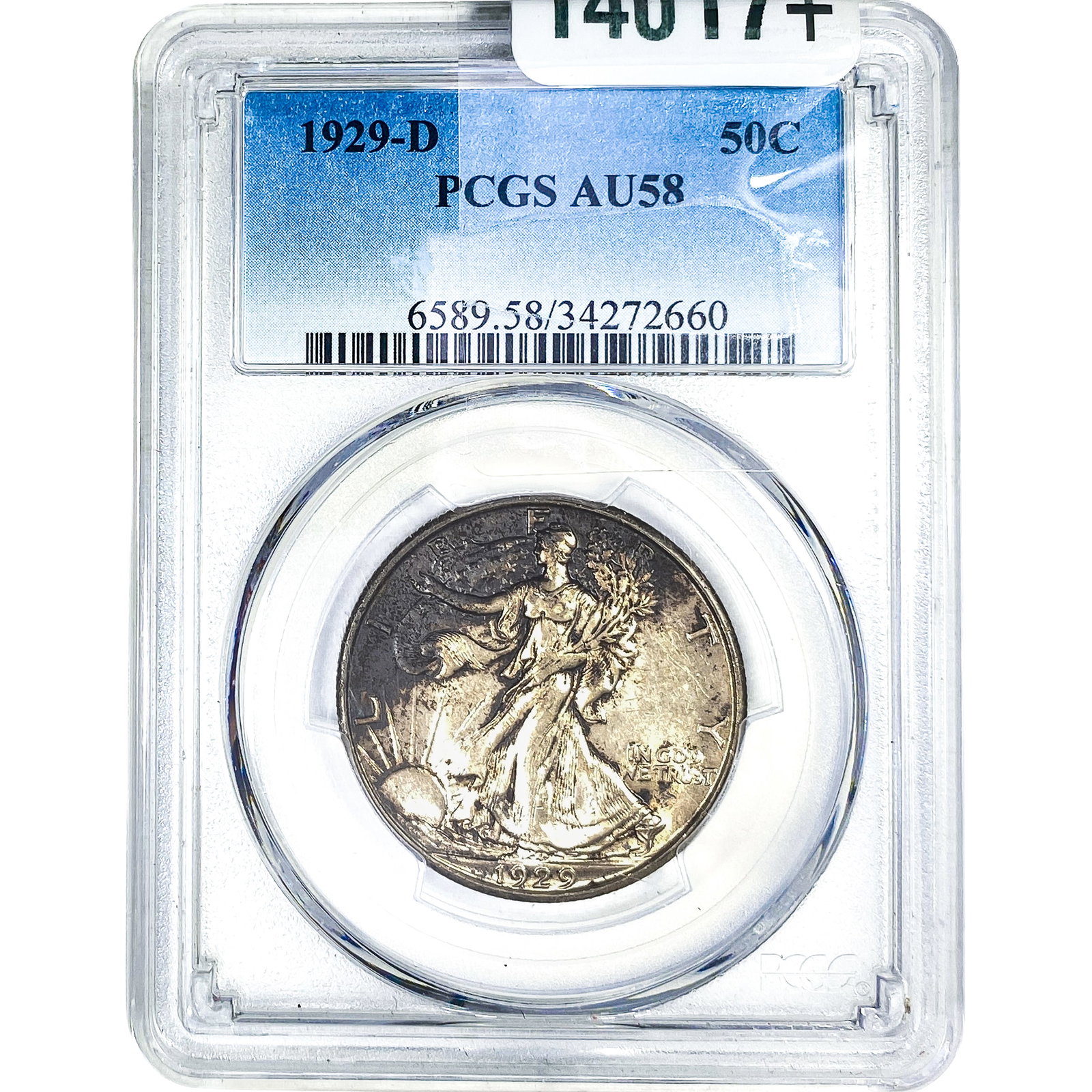 1929-D Walking Liberty Half Dollar PCGS AU58: 1929-D Walking Liberty Half Dollar PCGS AU58