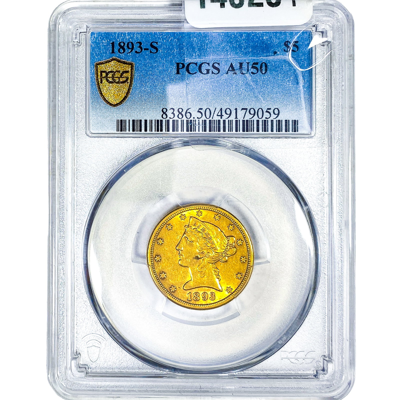 1893-S $5 Gold Half Eagle PCGS AU50: 1893-S $5 Gold Half Eagle PCGS AU50