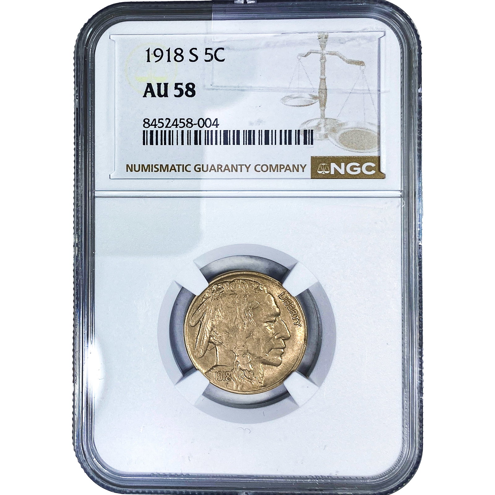 1918-S Buffalo Nickel NGC AU58: 1918-S Buffalo Nickel NGC AU58