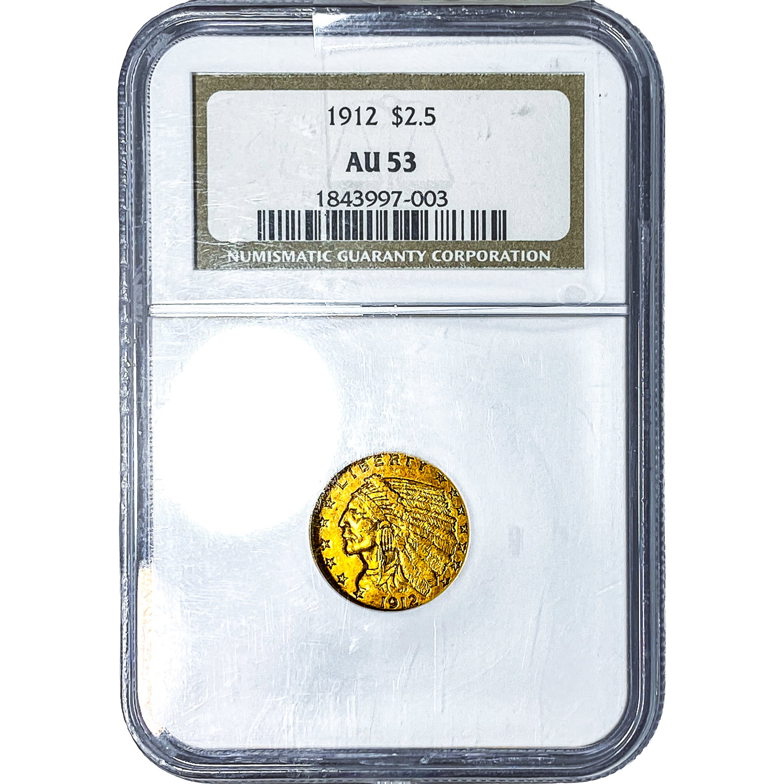 1912 $2.50 Gold Quarter Eagle NGC AU53: 1912 $2.50 Gold Quarter Eagle NGC AU53