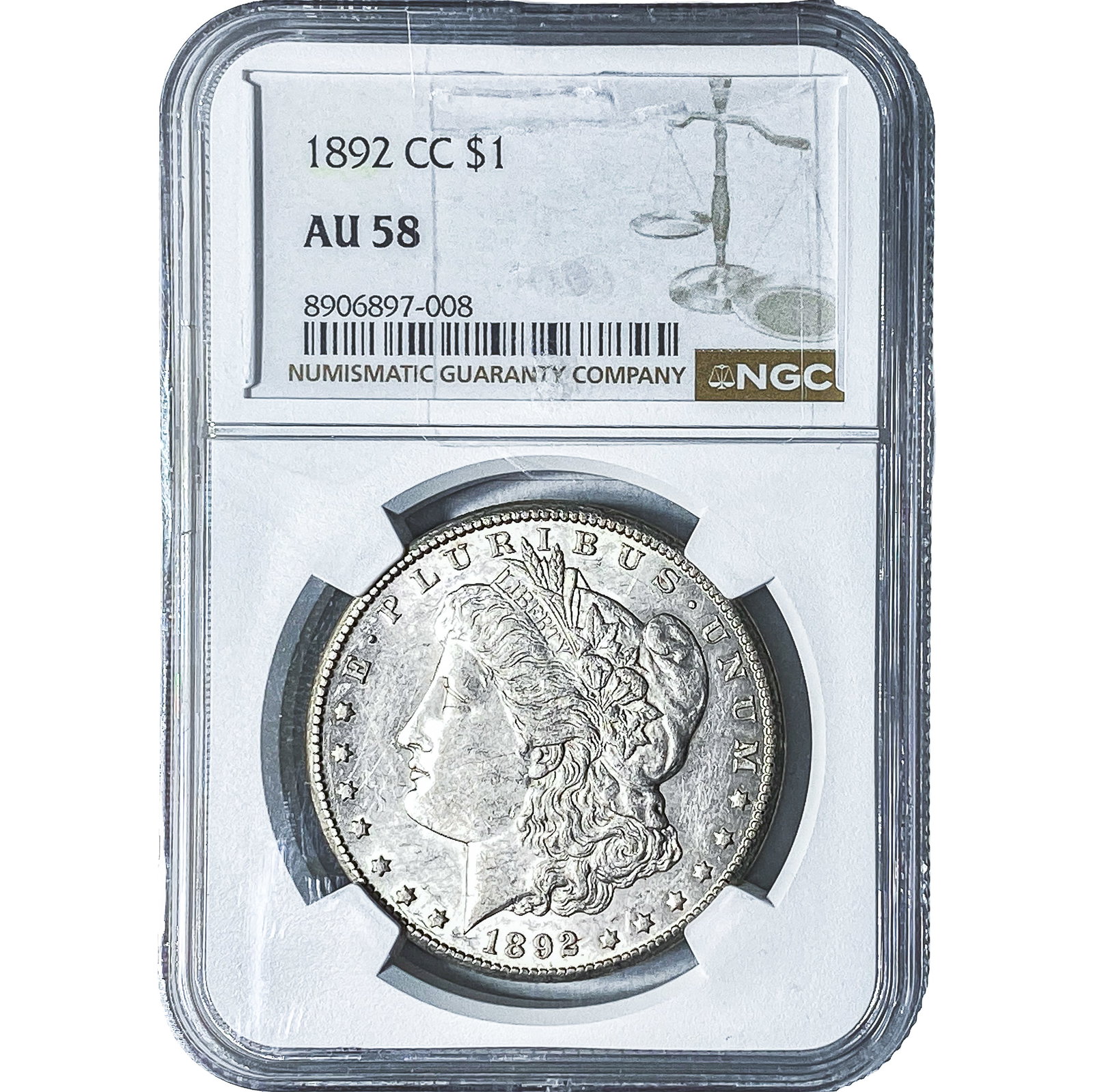 1892-CC Morgan Silver Dollar NGC AU58: 1892-CC Morgan Silver Dollar NGC AU58