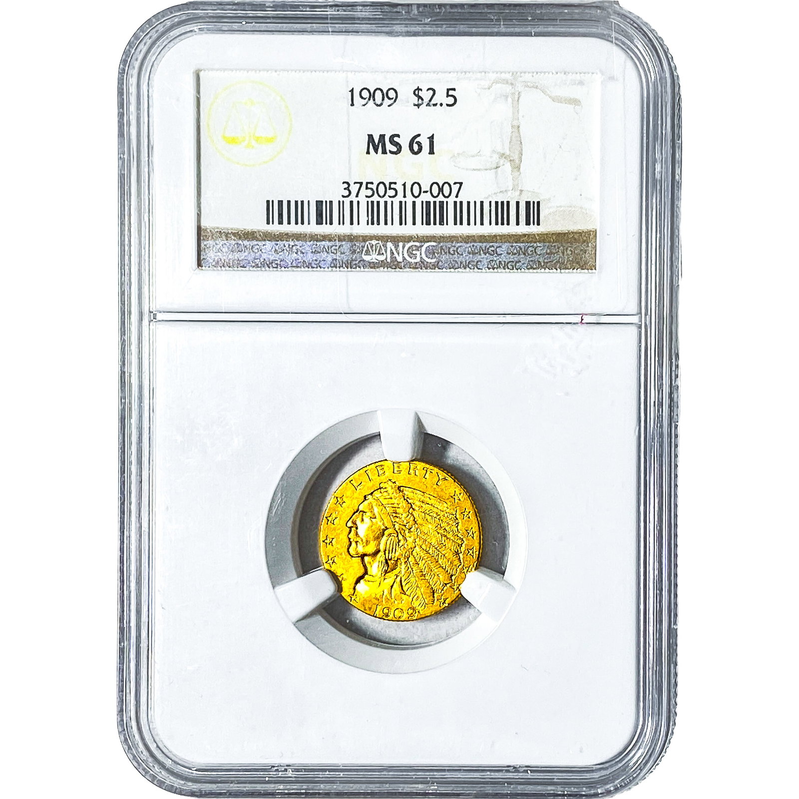 1909 $2.50 Gold Quarter Eagle NGC MS61: 1909 $2.50 Gold Quarter Eagle NGC MS61