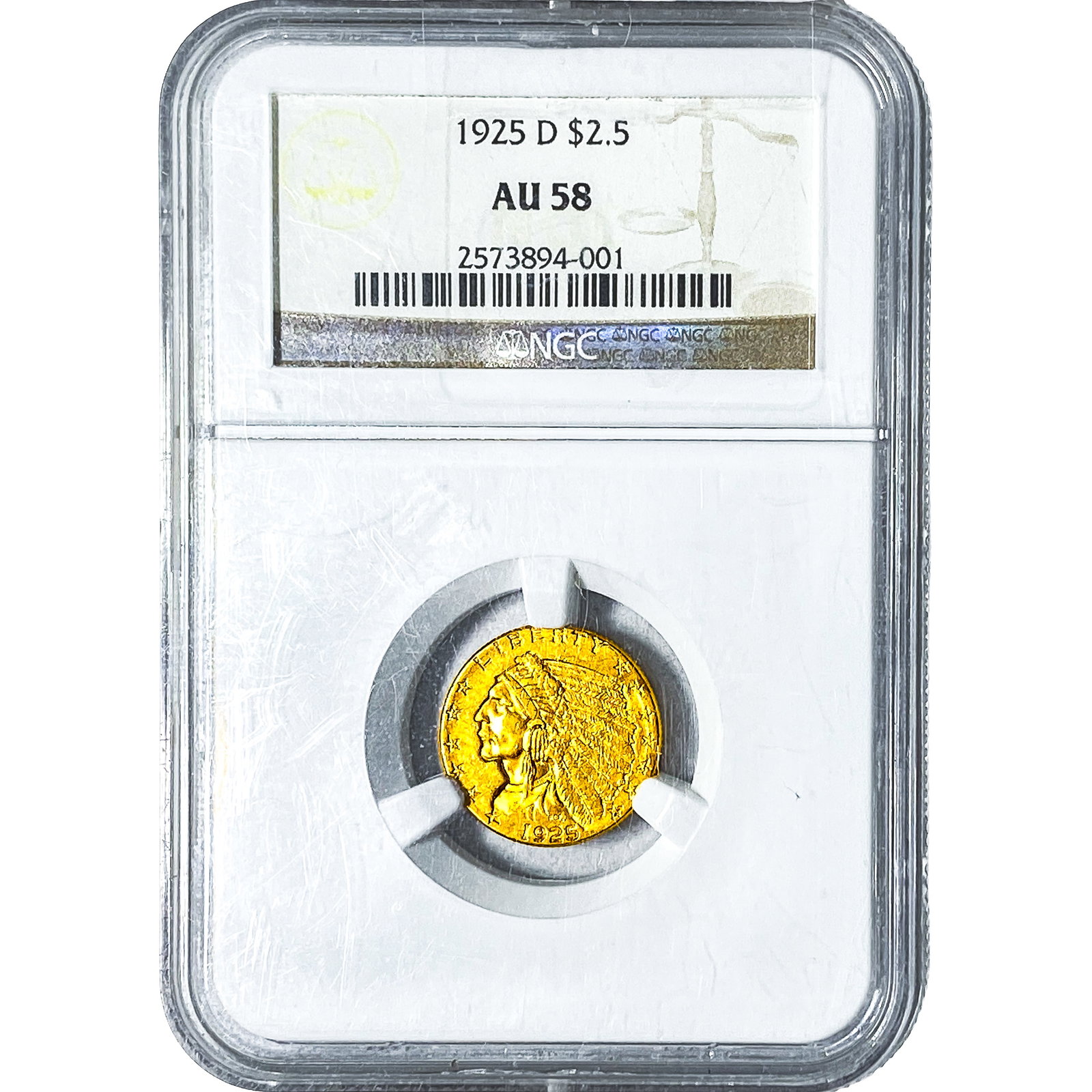 1925-D $2.50 Gold Quarter Eagle NGC AU58: 1925-D $2.50 Gold Quarter Eagle NGC AU58