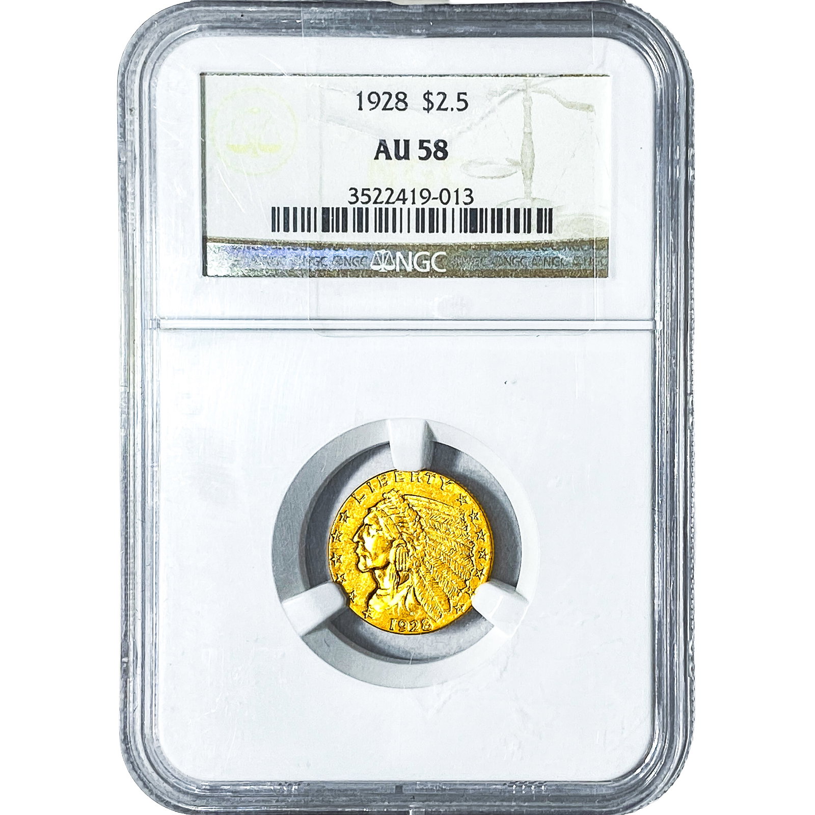1928 $2.50 Gold Quarter Eagle NGC AU58: 1928 $2.50 Gold Quarter Eagle NGC AU58