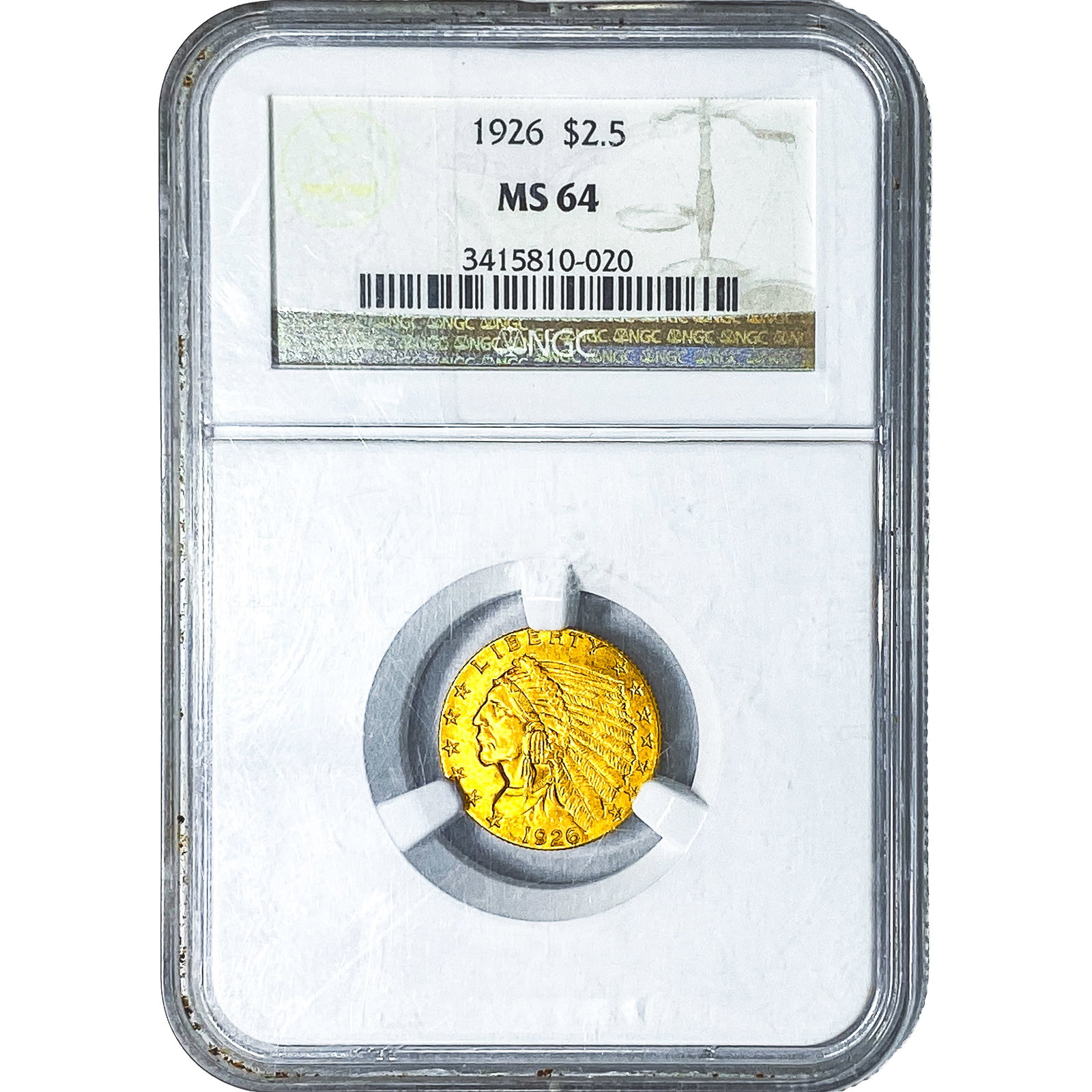 1926 $2.50 Gold Quarter Eagle NGC MS64: 1926 $2.50 Gold Quarter Eagle NGC MS64