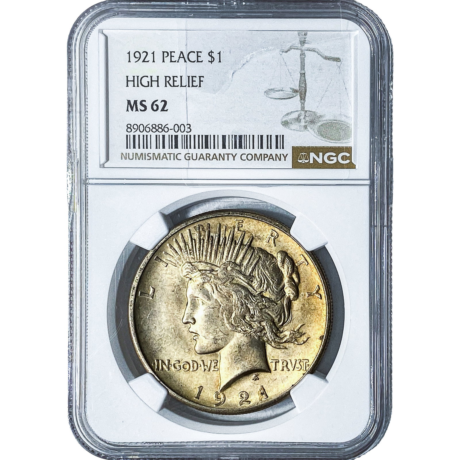 1921 Silver Peace Dollar NGC MS62: 1921 Silver Peace Dollar NGC MS62