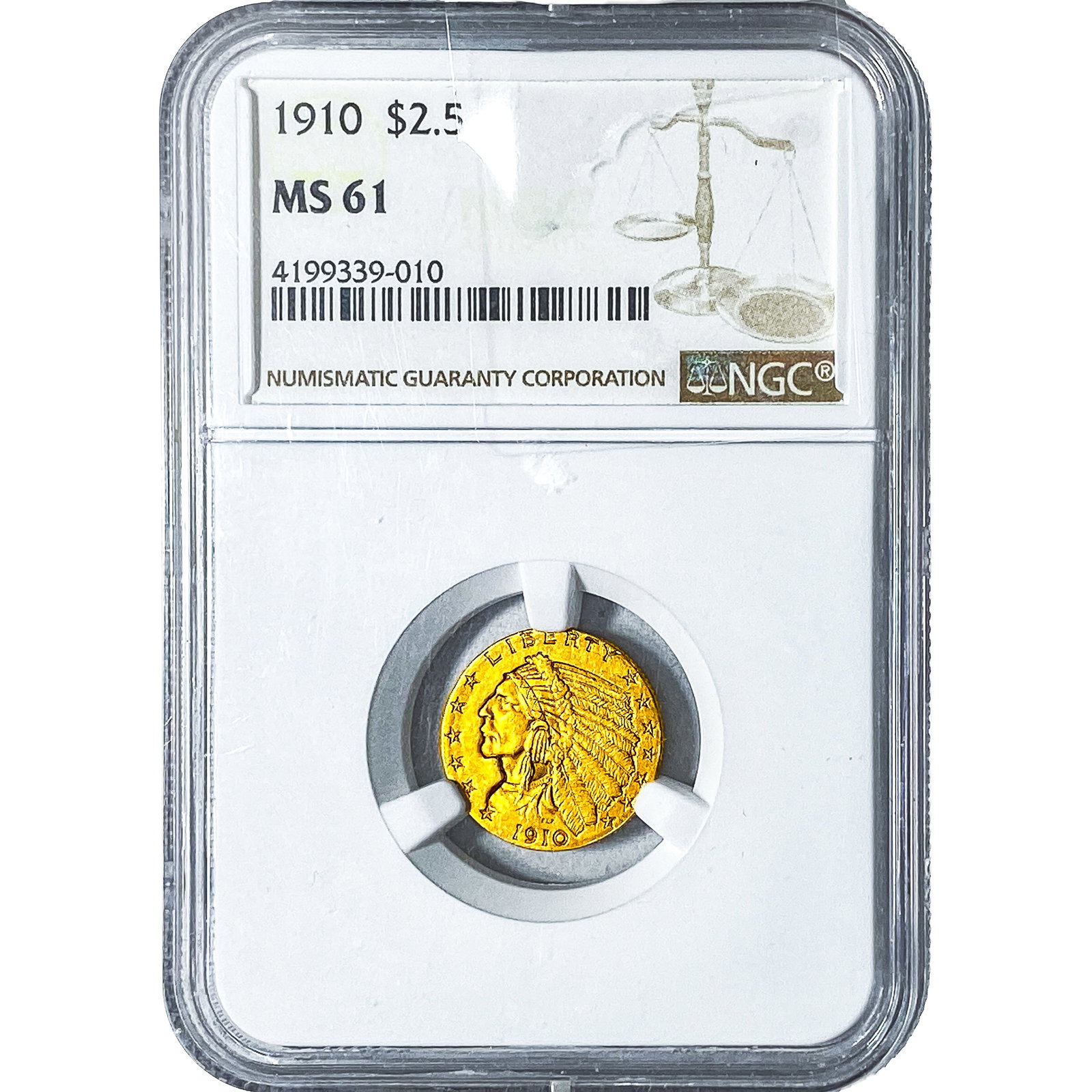 1910 $2.50 Gold Quarter Eagle NGC MS61: 1910 $2.50 Gold Quarter Eagle NGC MS61