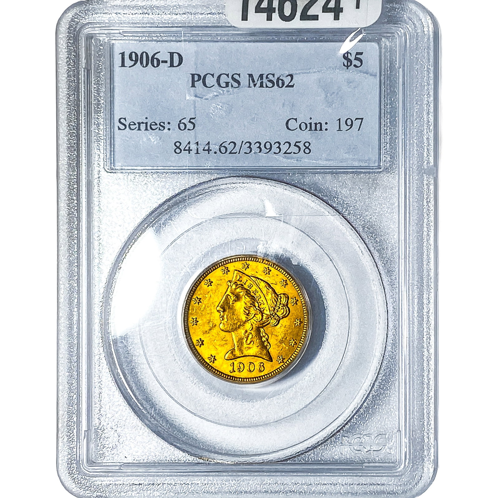 1906-D $5 Gold Half Eagle PCGS MS62: 1906-D $5 Gold Half Eagle PCGS MS62