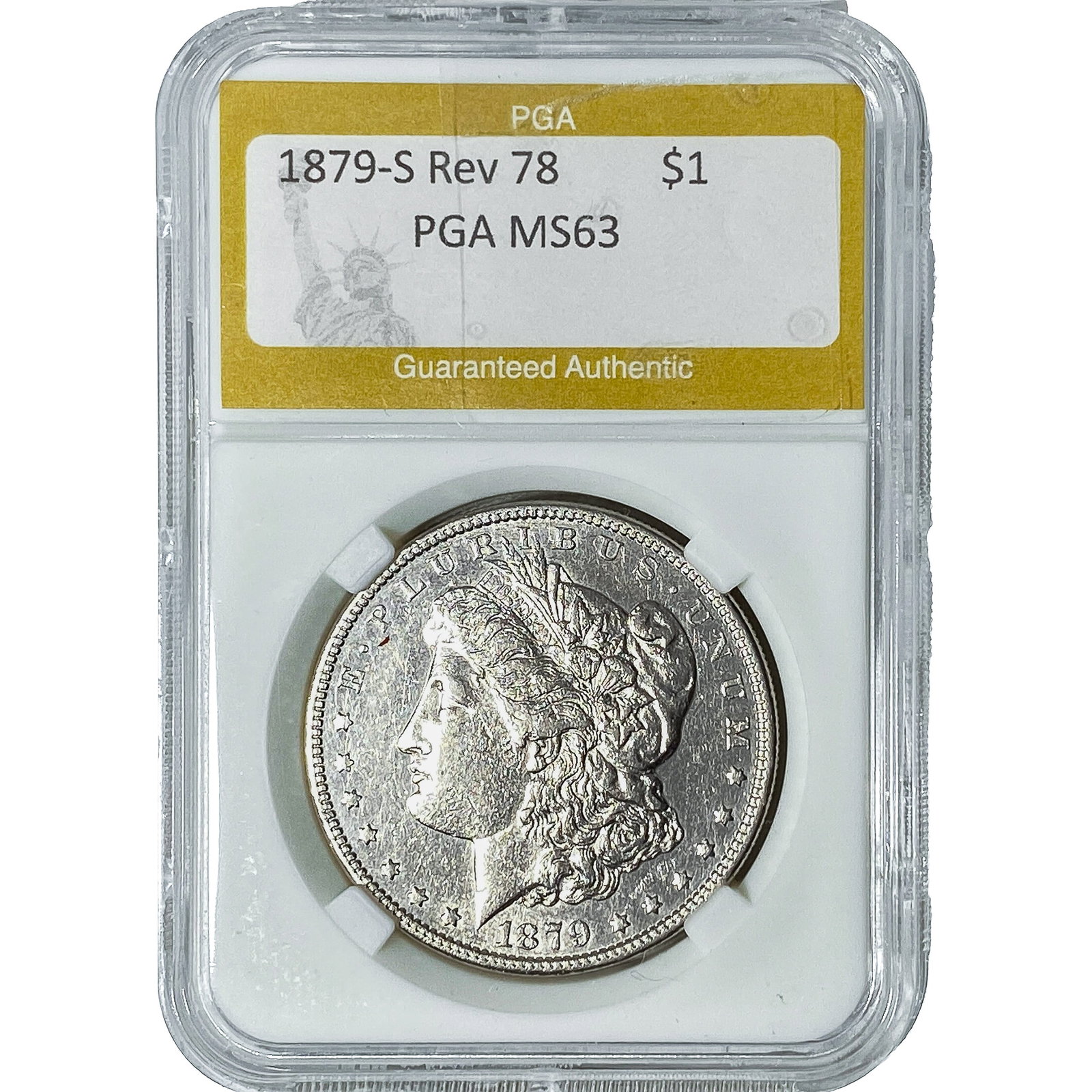 1879-S Rev 78 Morgan Silver Dollar PGA MS63: 1879-S Rev 78 Morgan Silver Dollar PGA MS63