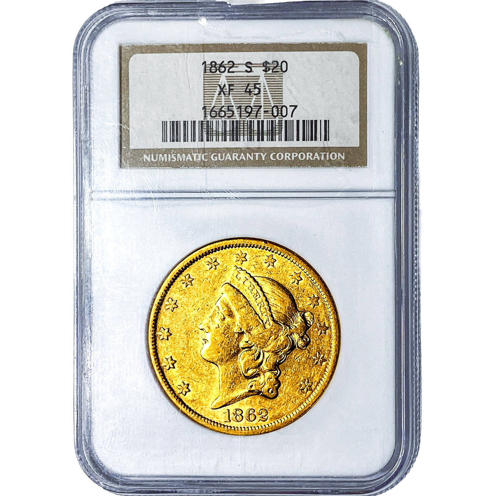 1862 $20 Gold Double Eagle NGC XF45: 1862 $20 Gold Double Eagle NGC XF45
