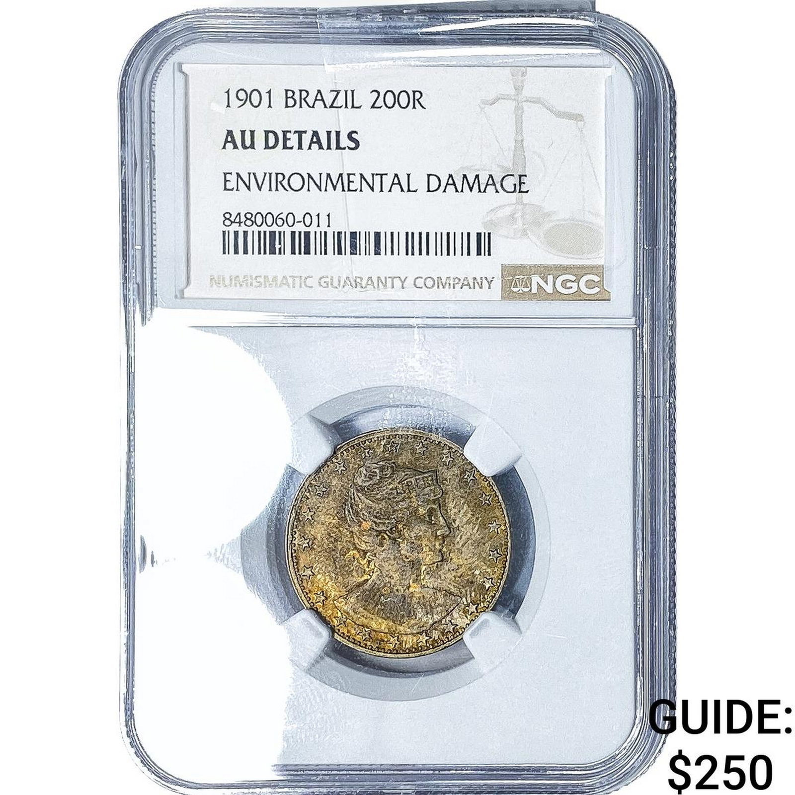 1901 Brazil Nickel 200 Reis NGC AU Details (1 of 2)