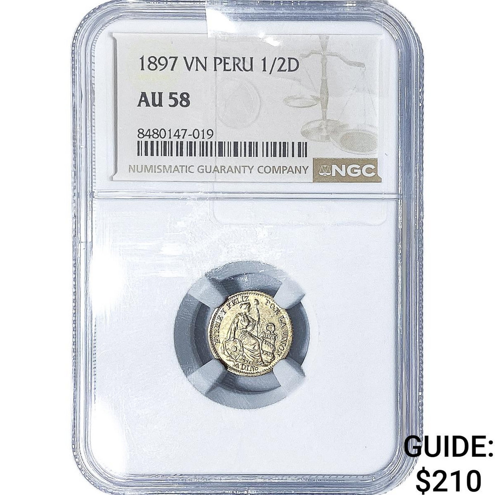 1897 Peru Silver 1/2 Dinero NGC AU58: 1897 Peru Silver 1/2 Dinero NGC AU58