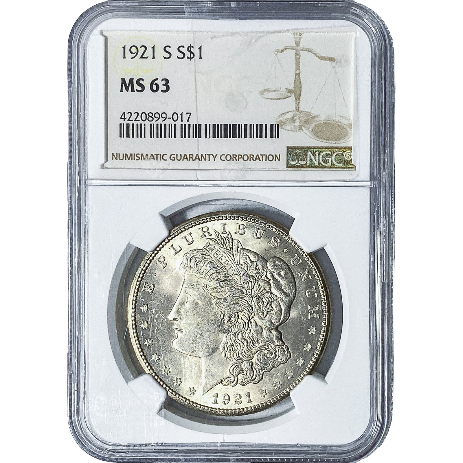 1921-S Morgan Silver Dollar NGC MS63: 1921-S Morgan Silver Dollar NGC MS63