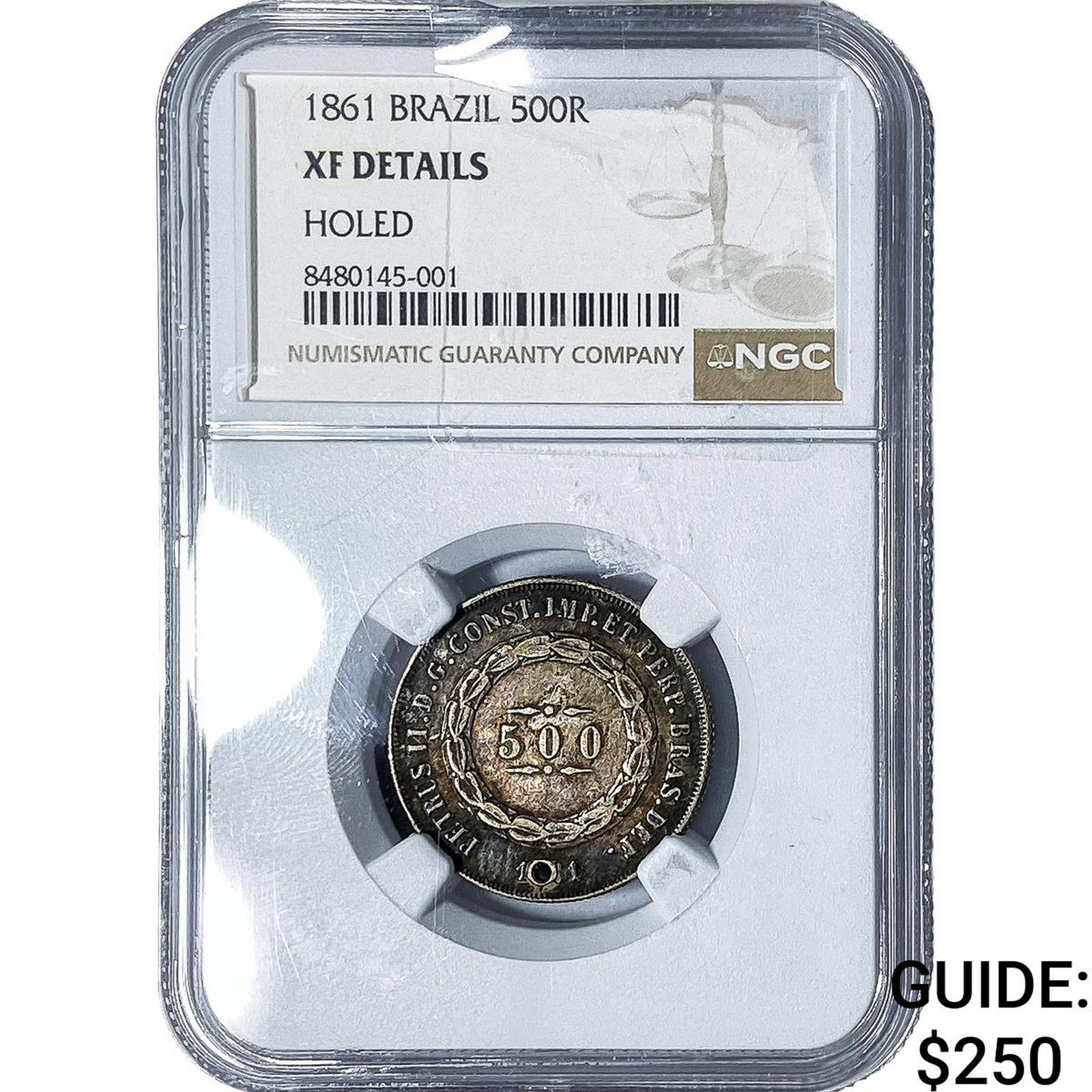 1861 Brazil Silver 500 Reis NGC XF Details (1 of 2)