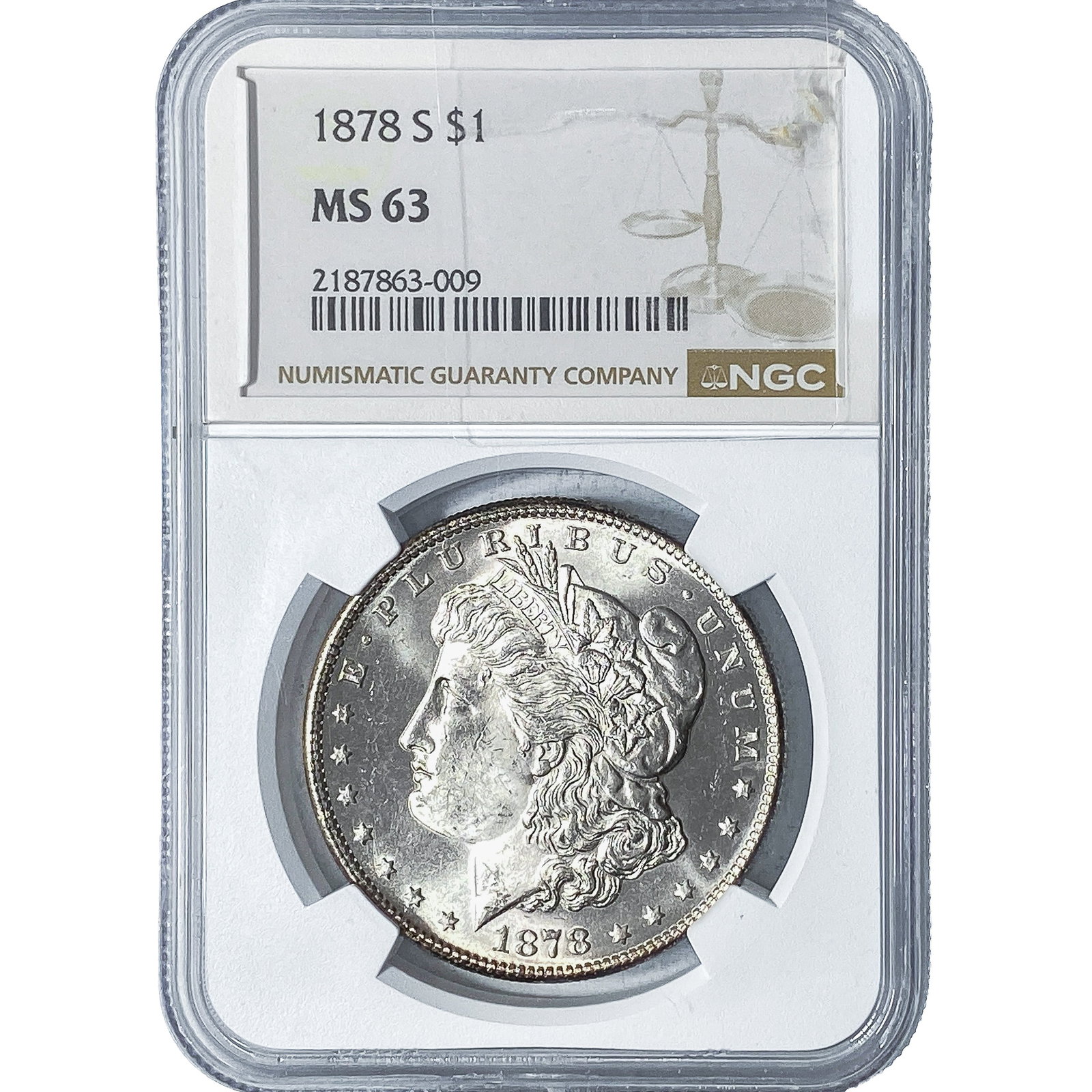 1878-S Morgan Silver Dollar NGC MS63: 1878-S Morgan Silver Dollar NGC MS63
