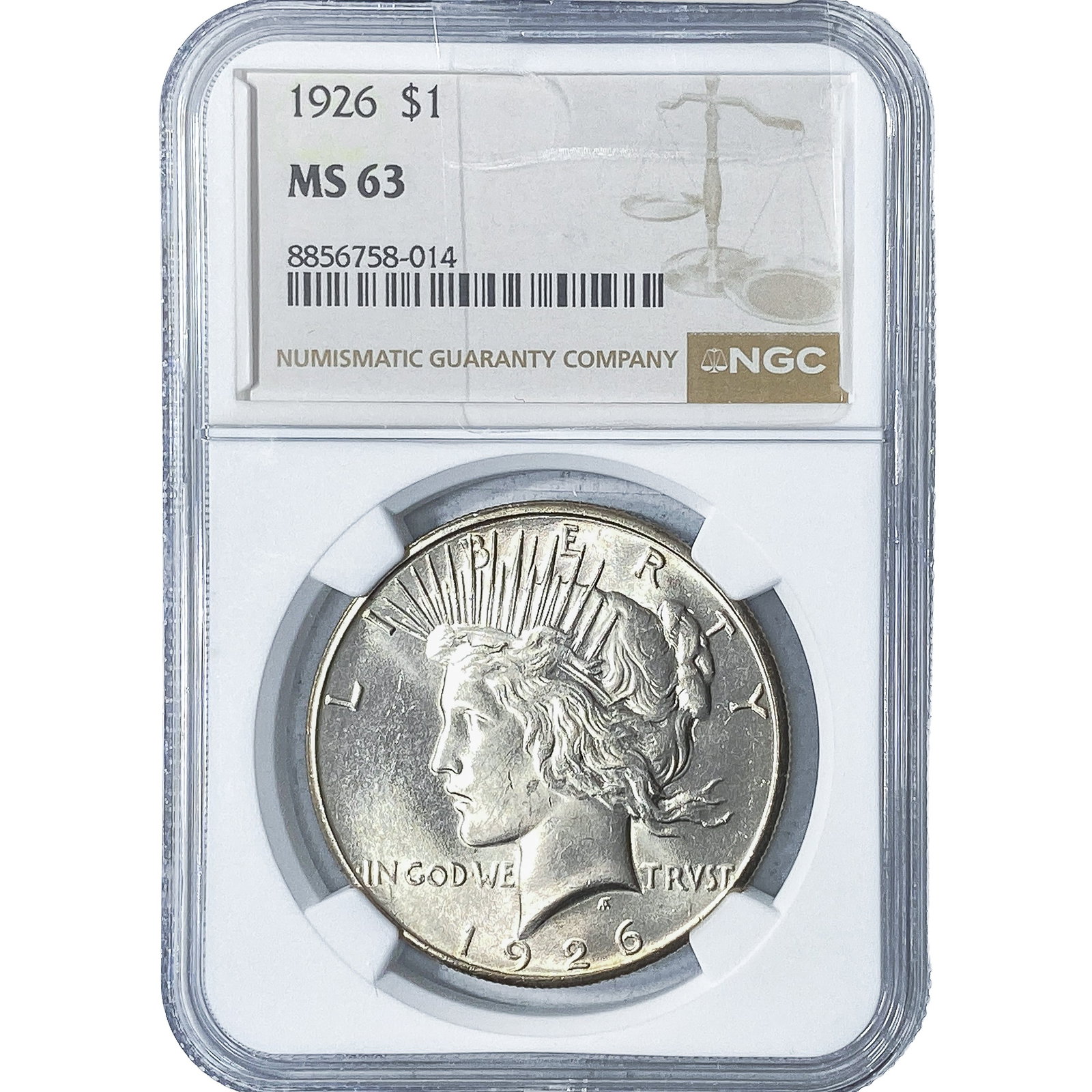 1926 Silver Peace Dollar NGC MS63 (1 of 2)