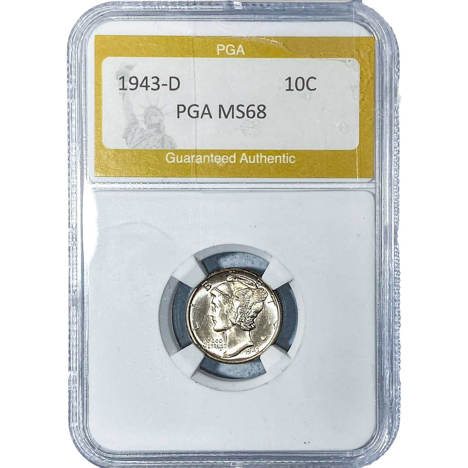 1943-D Mercury Silver Dime PGA MS68: 1943-D Mercury Silver Dime PGA MS68
