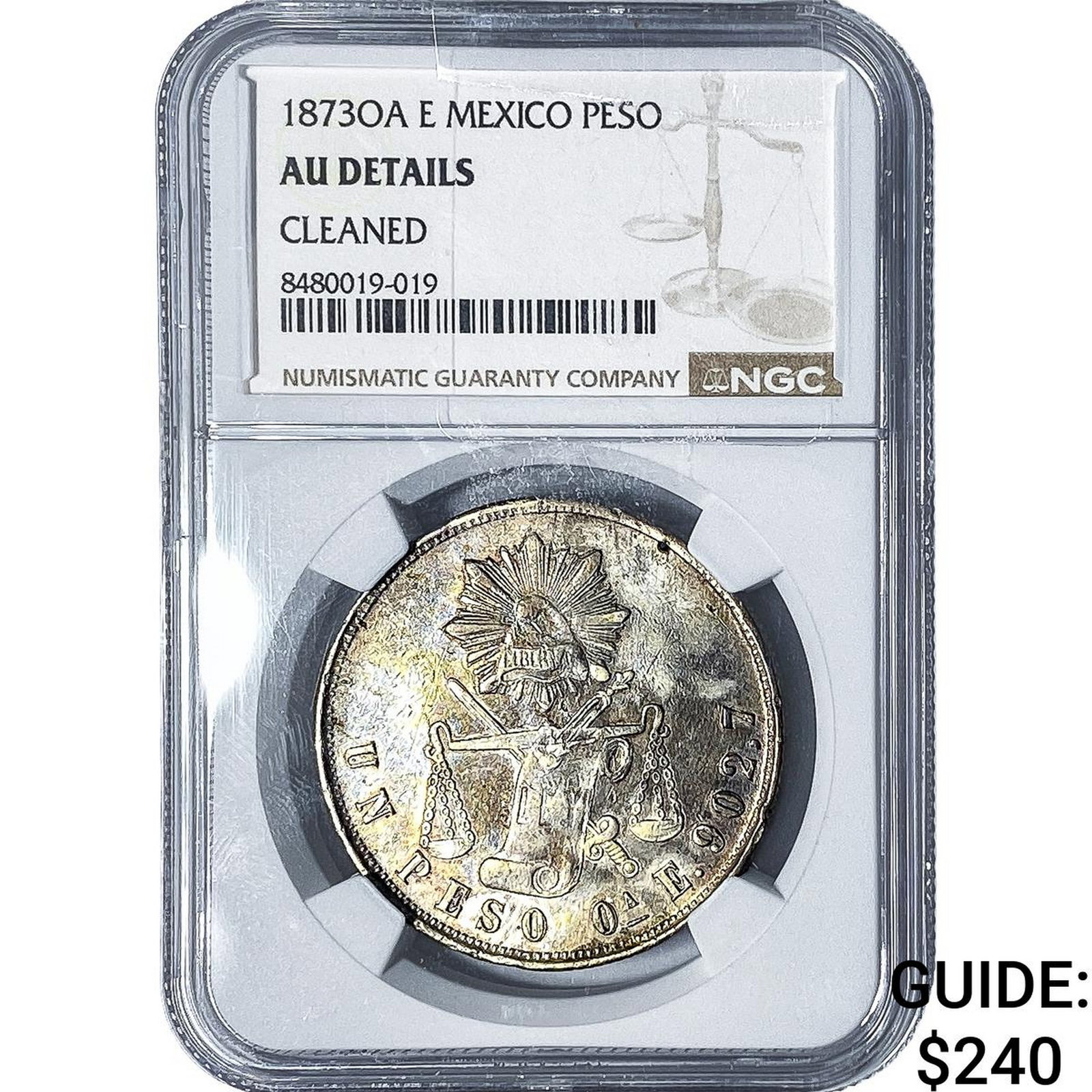 1873-OA Mexico Silver Peso Scales NGC AU Details (1 of 2)