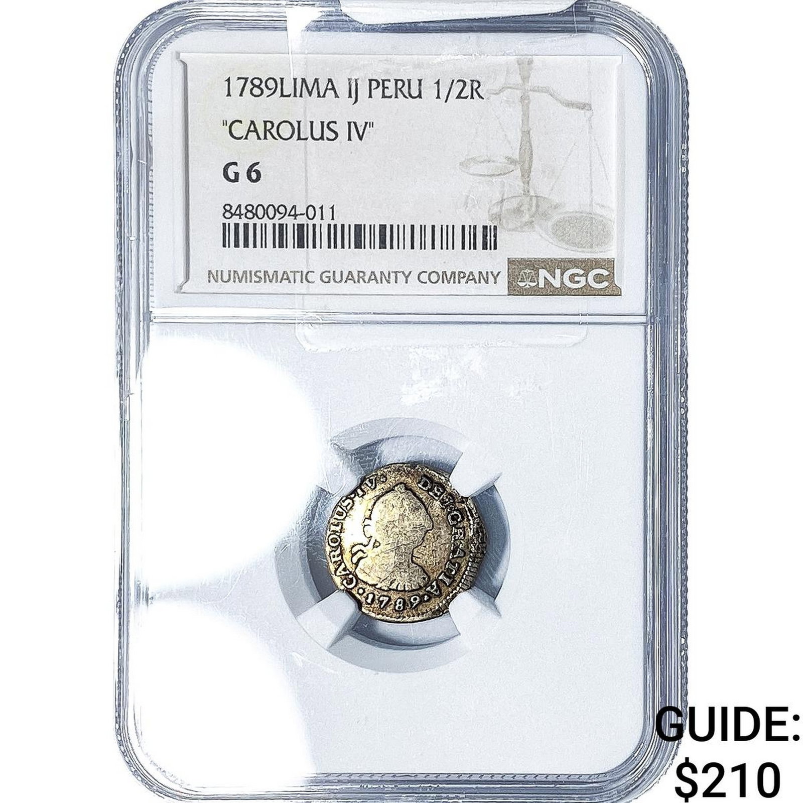 1789-LIMA Colonial Spain Silver 1/2 Real NGC G6: 1789-LIMA Colonial Spain Silver 1/2 Real NGC G6