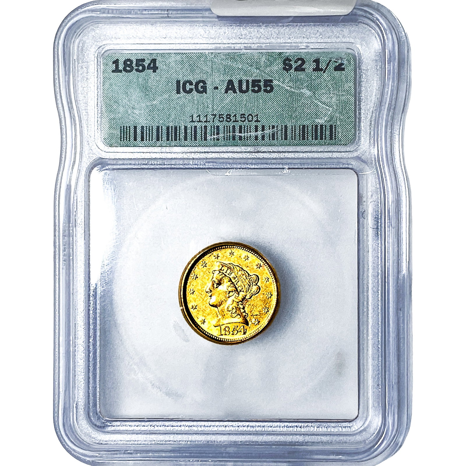 1854 $2.50 Gold Quarter Eagle ICG AU55: 1854 $2.50 Gold Quarter Eagle ICG AU55