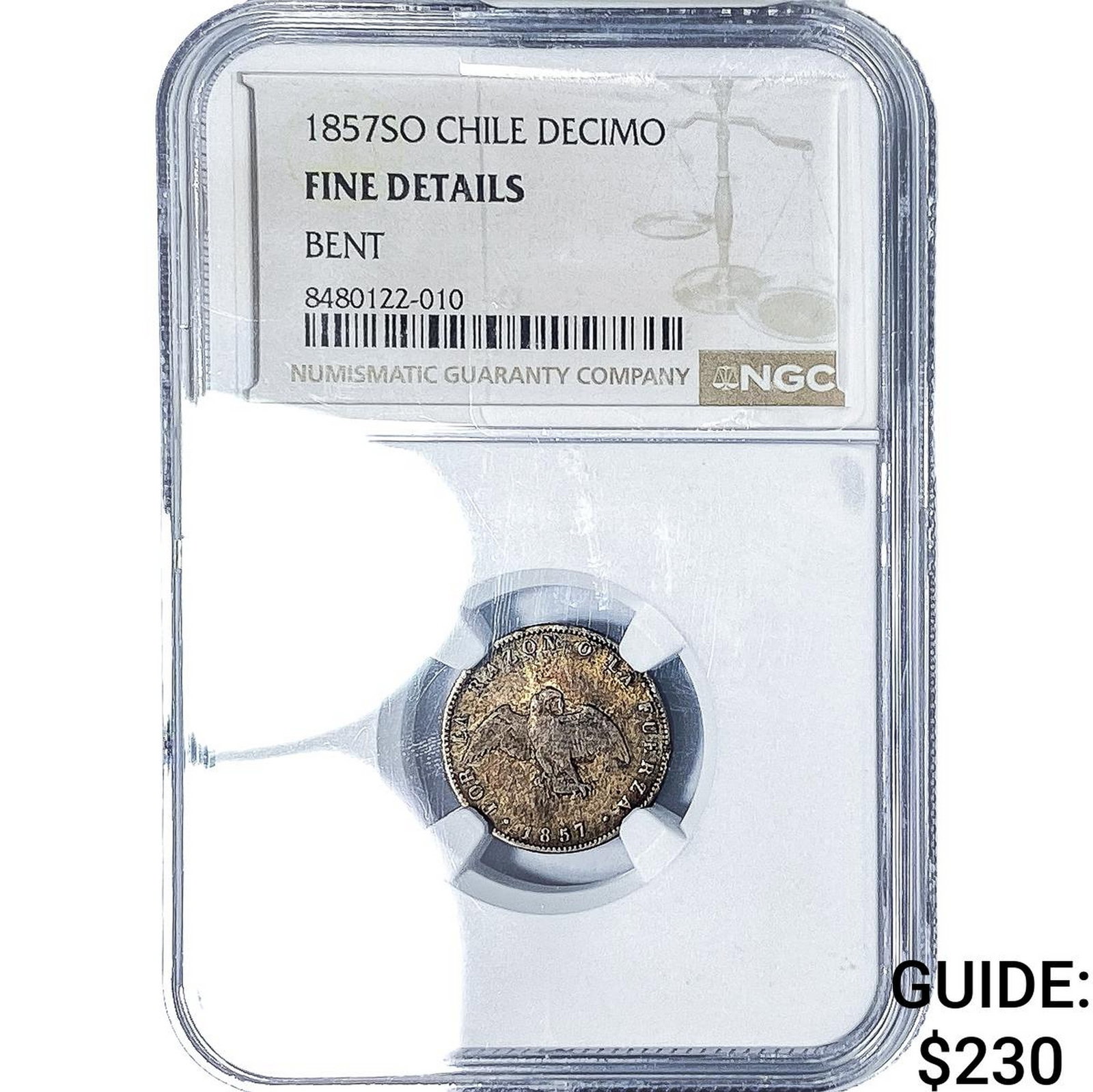 1857-SO Chile Silver Decimo NGC F Details (1 of 2)