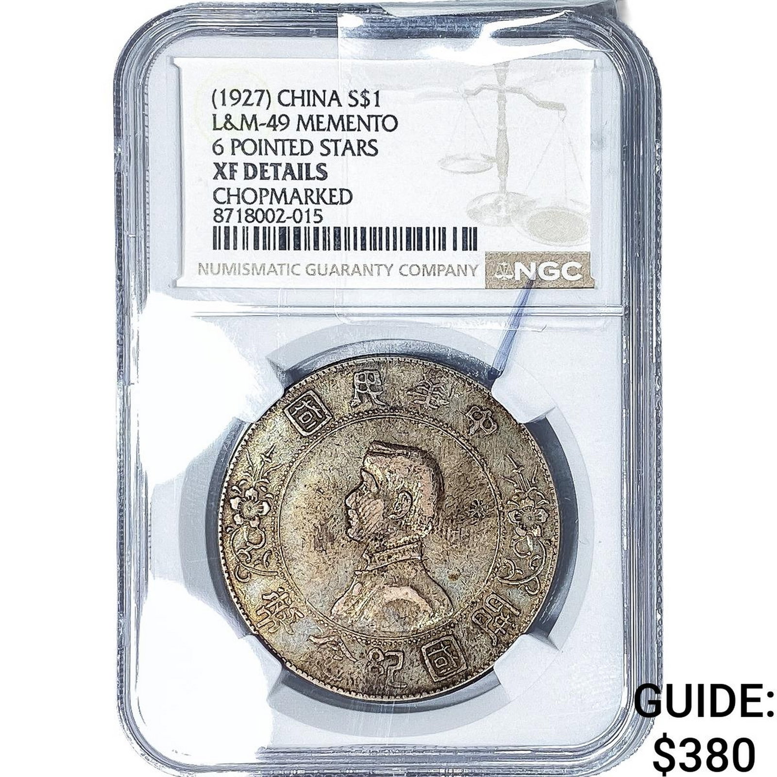 1927 China Silver $1 Momento Chopmarked NGC XF Details (1 of 2)