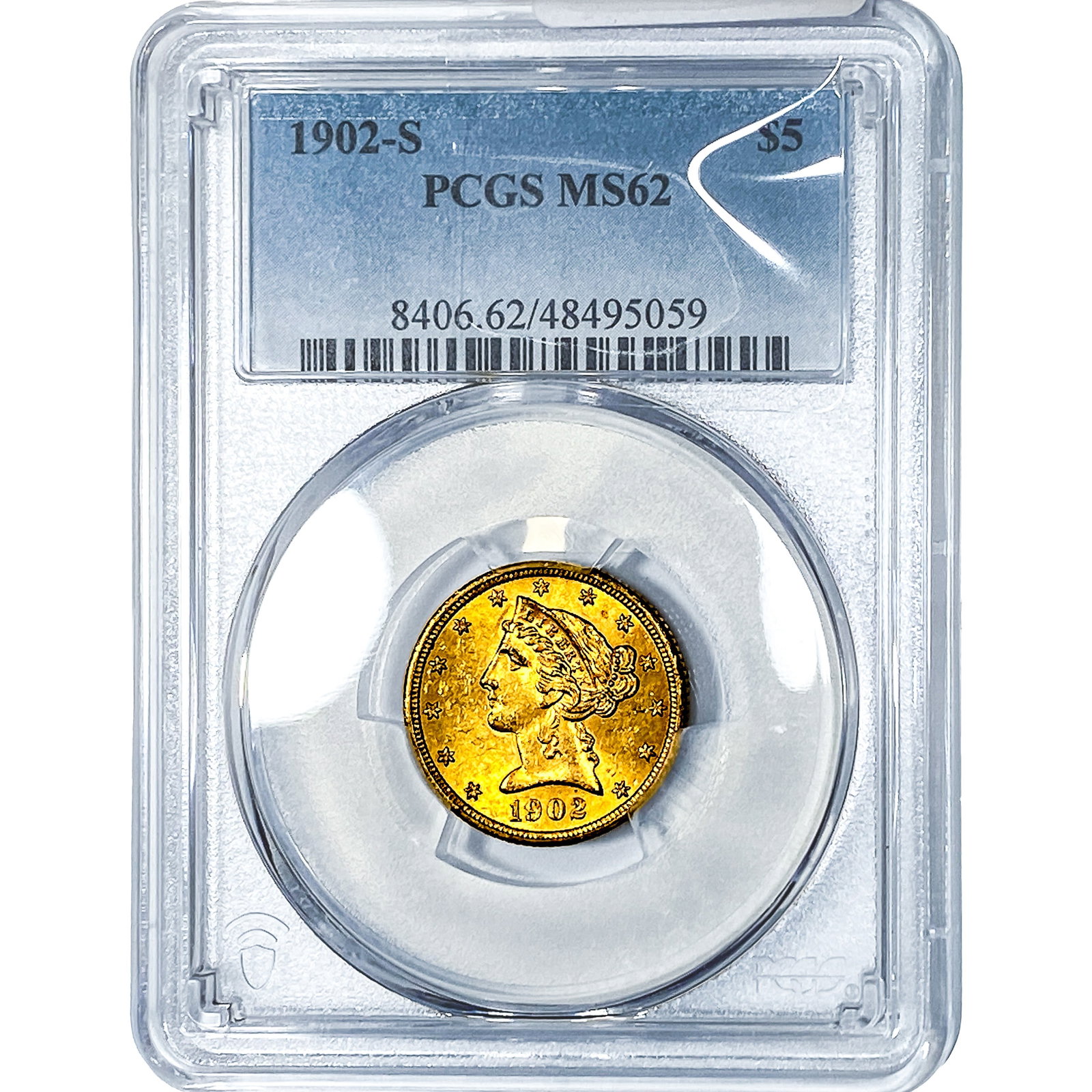 1902-S $5 Gold Half Eagle PCGS MS62: 1902-S $5 Gold Half Eagle PCGS MS62