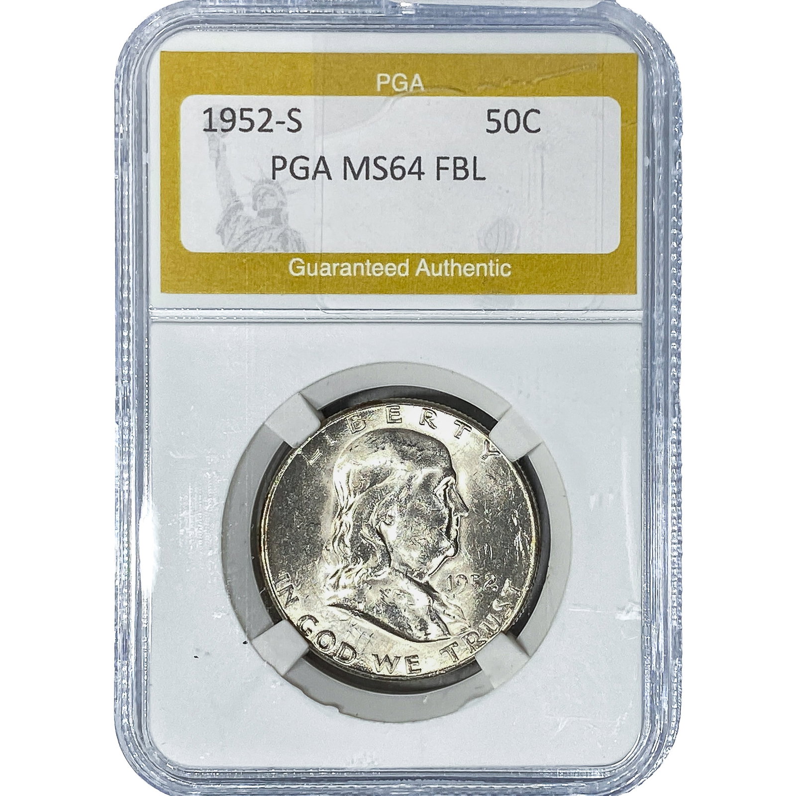 1952-S Franklin Half Dollar PGA MS64 FBL: 1952-S Franklin Half Dollar PGA MS64 FBL