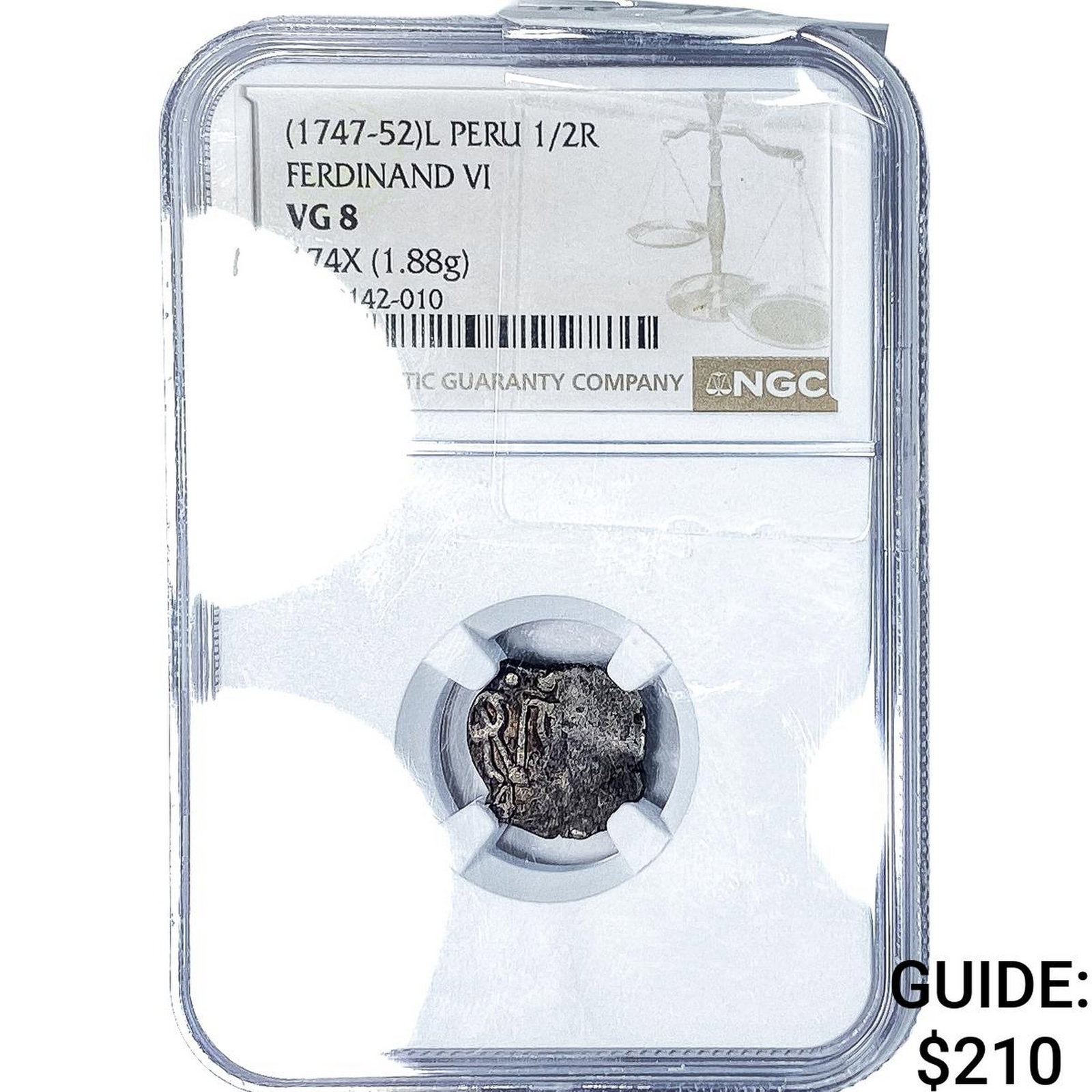 1747-52 Colonial Spain Silver 1/2 Real Cob NGC VG8 (1 of 2)