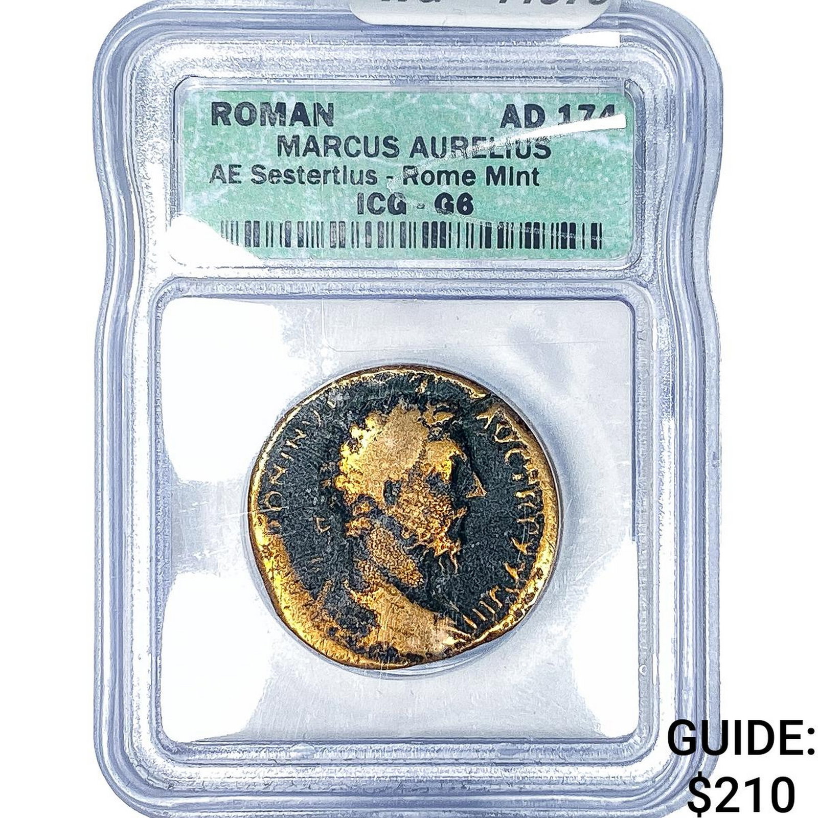 AD 174 Roman Empire Marcus Aurelius Bronze Sestertius ICG G6 (1 of 2)