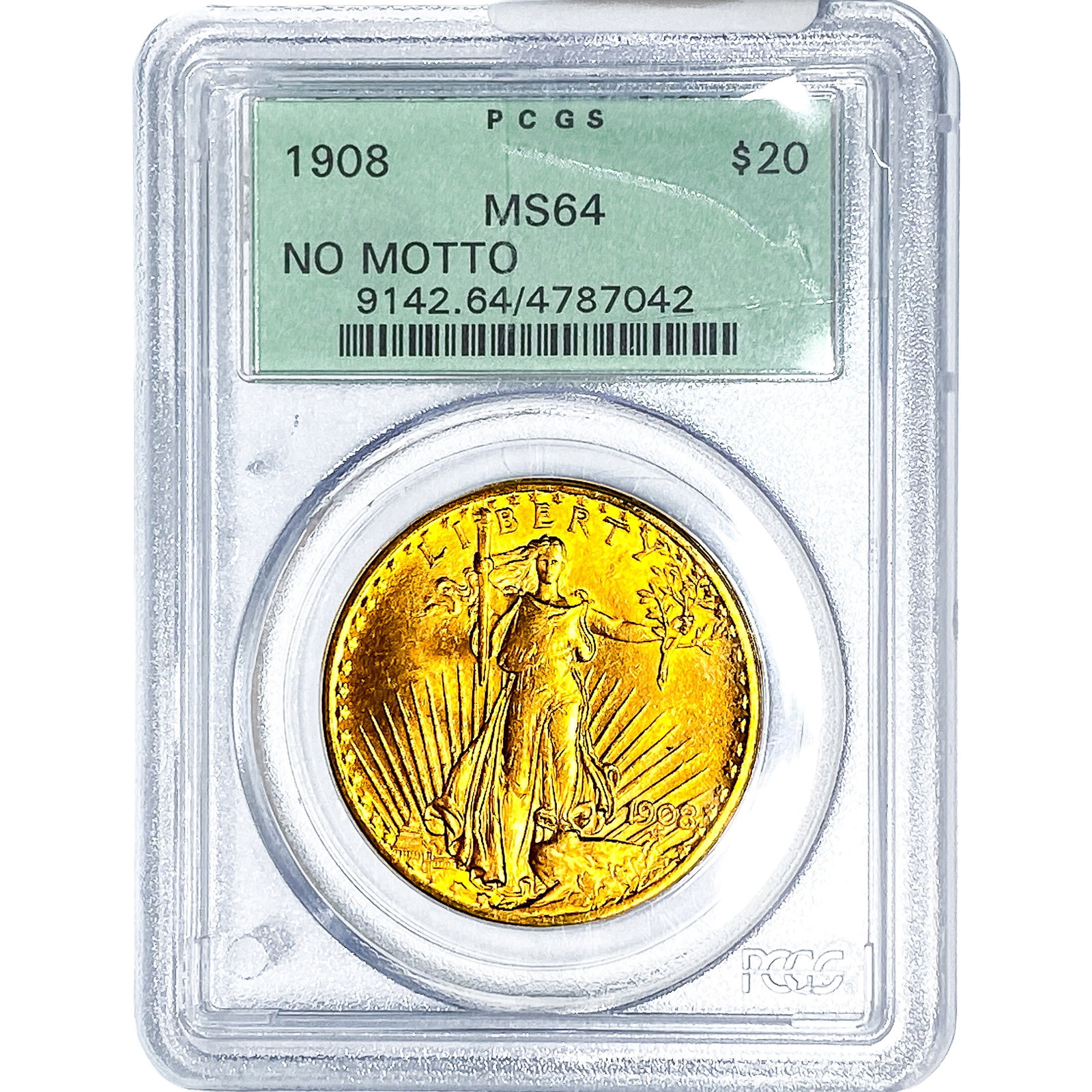 1908 $20 Gold Double Eagle PCGS MS64 No Motto: 1908 $20 Gold Double Eagle PCGS MS64 No Motto