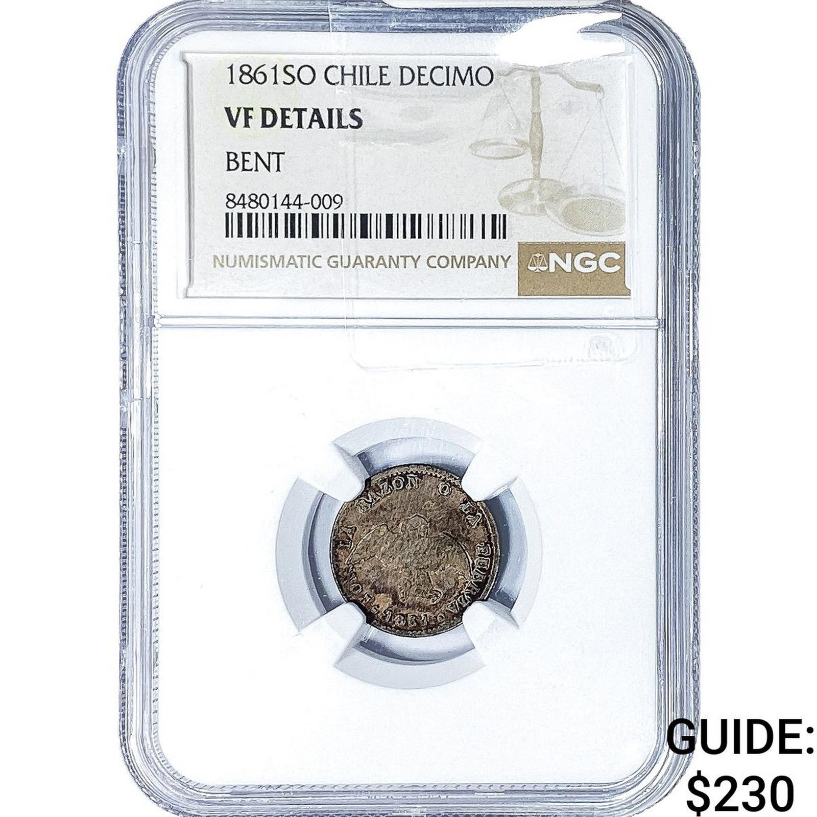1861-SO Chile Silver Decimo NGC VF Details: 1861-SO Chile Silver Decimo NGC VF Details