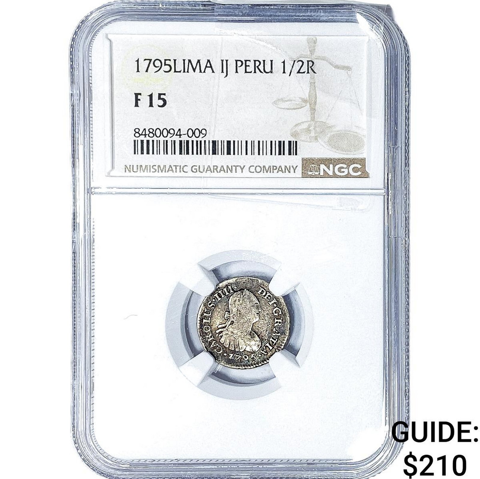 1795-LIMA Colonial Spain Silver 1/2 Real NGC F15: 1795-LIMA Colonial Spain Silver 1/2 Real NGC F15
