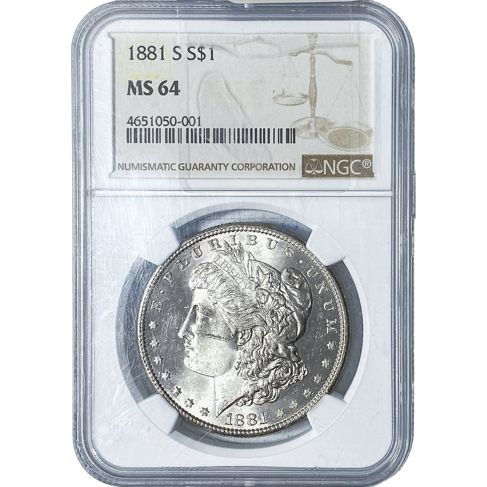 1881-S Morgan Silver Dollar NGC MS64: 1881-S Morgan Silver Dollar NGC MS64