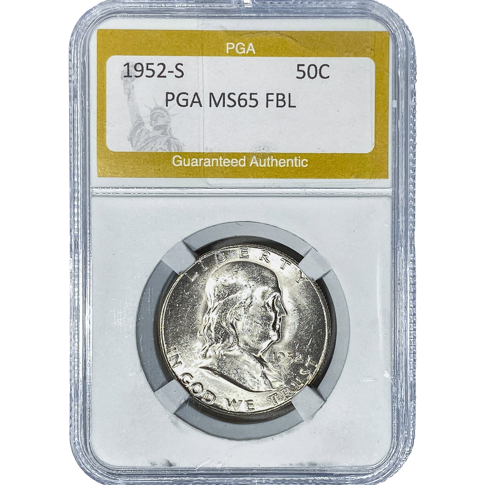 1952-S Franklin Half Dollar PGA MS65 FBL: 1952-S Franklin Half Dollar PGA MS65 FBL