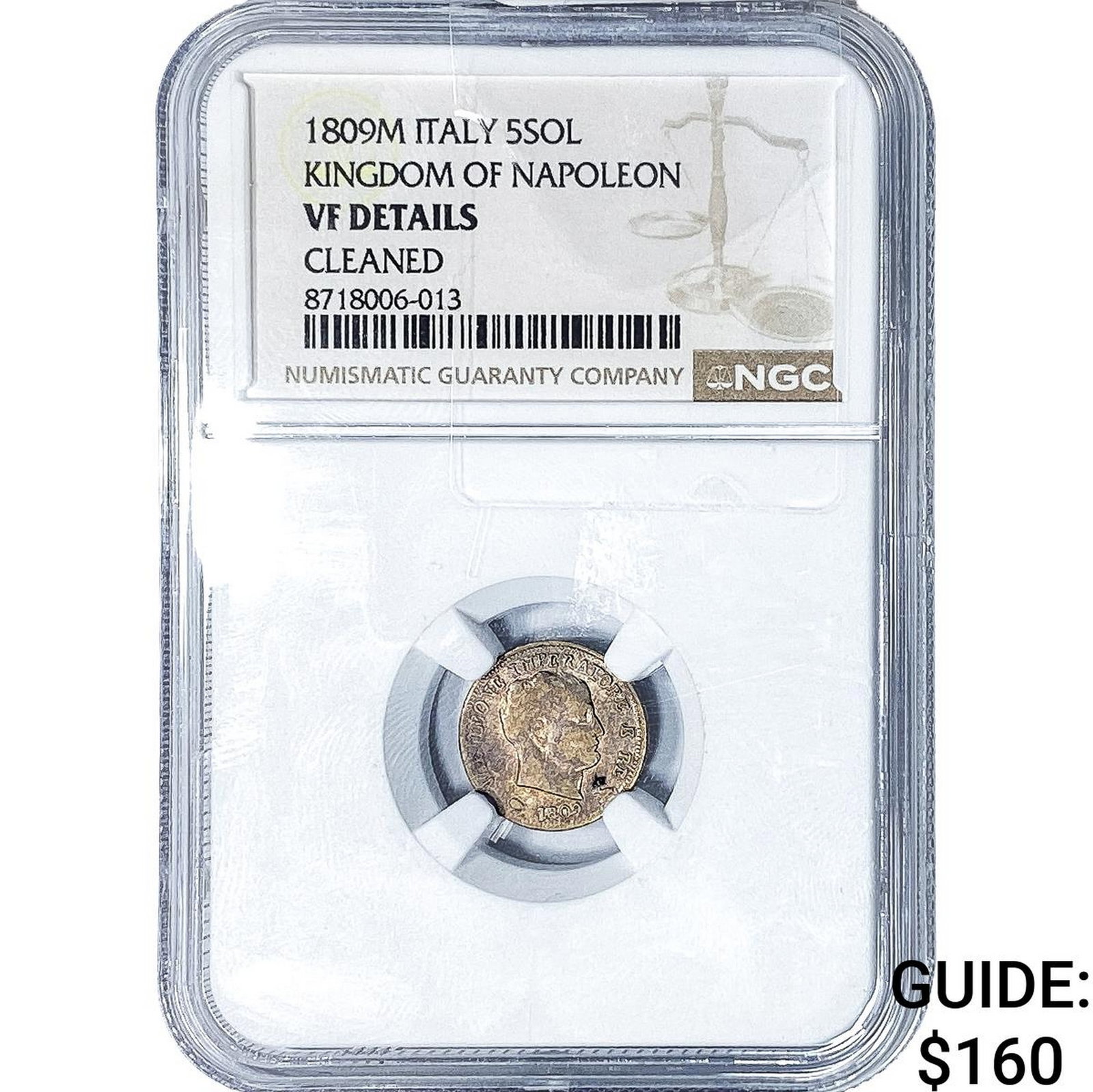 1809-M Italy Silver 5 Soldi NGC VF Details: 1809-M Italy Silver 5 Soldi NGC VF Details