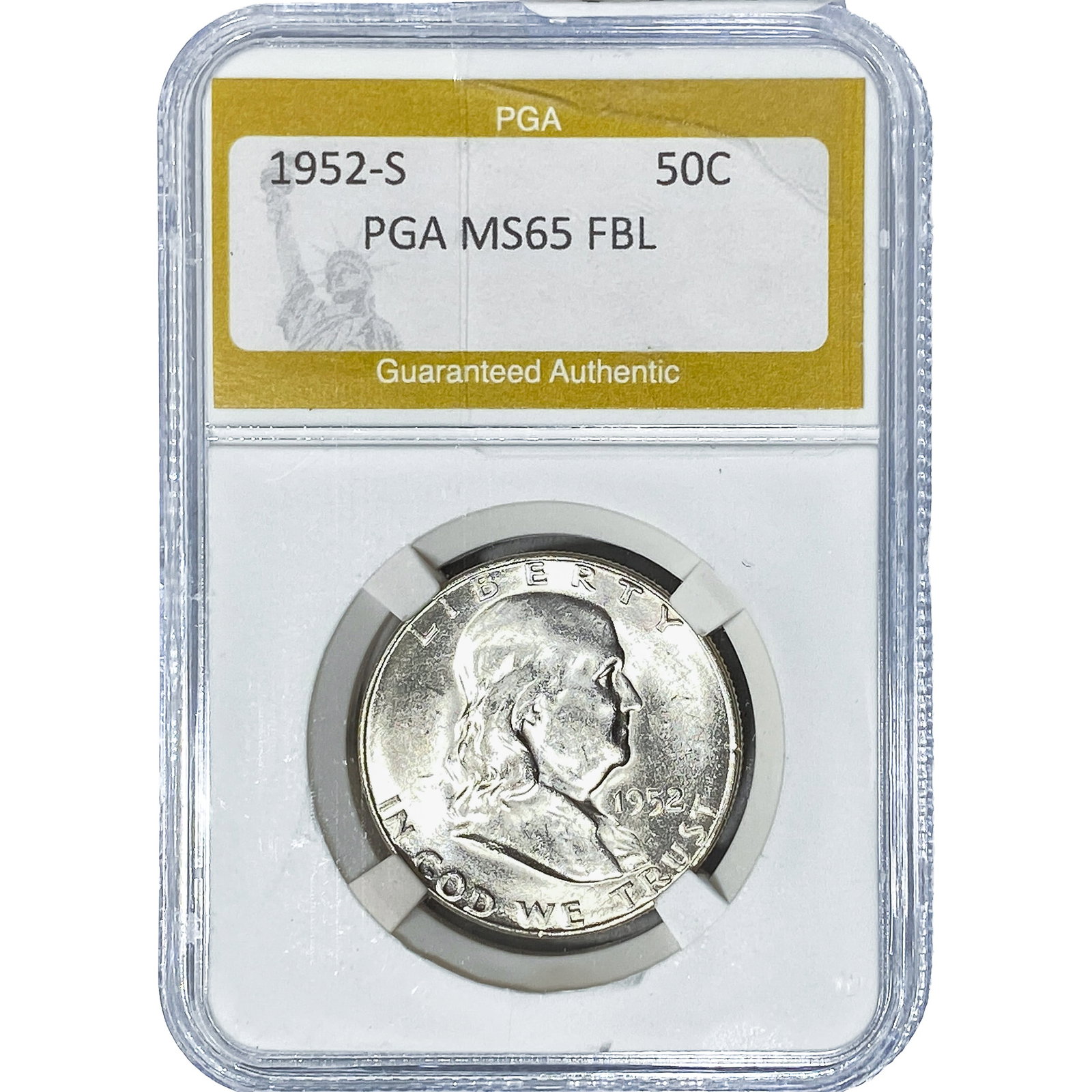 1952-S Franklin Half Dollar PGA MS65 FBL: 1952-S Franklin Half Dollar PGA MS65 FBL