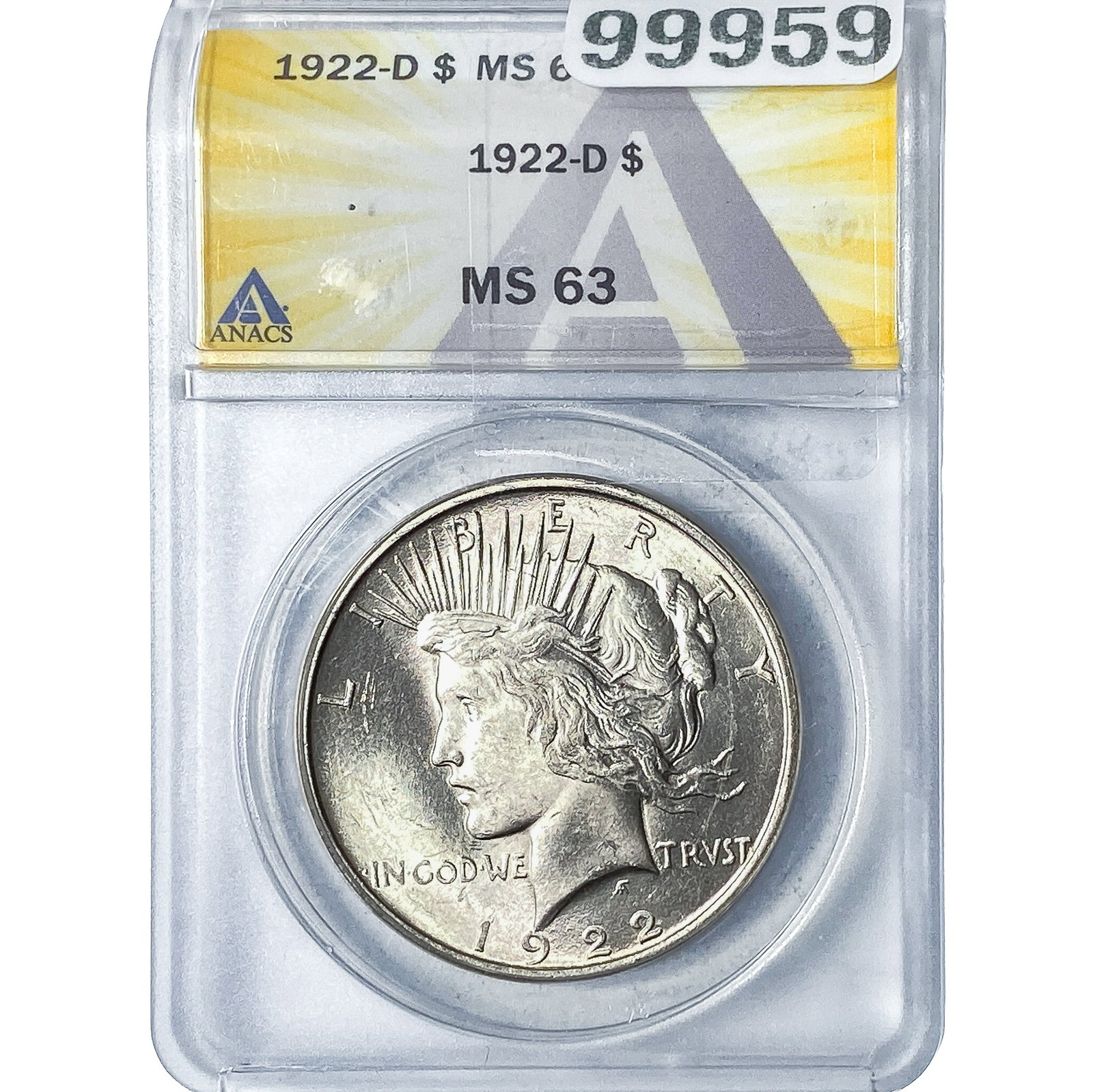 1922-D Silver Peace Dollar ANACS MS63: 1922-D Silver Peace Dollar ANACS MS63