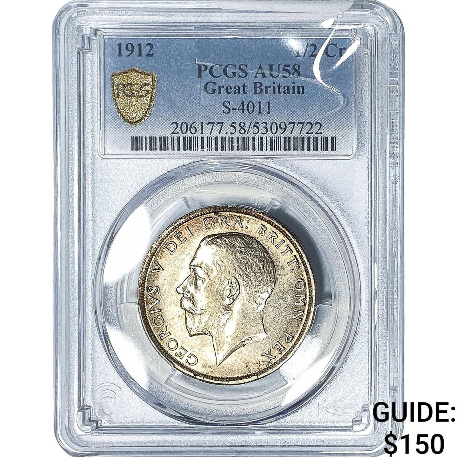 1912 Great Britain Silver Half Crown PCGS AU58: 1912 Great Britain Silver Half Crown PCGS AU58