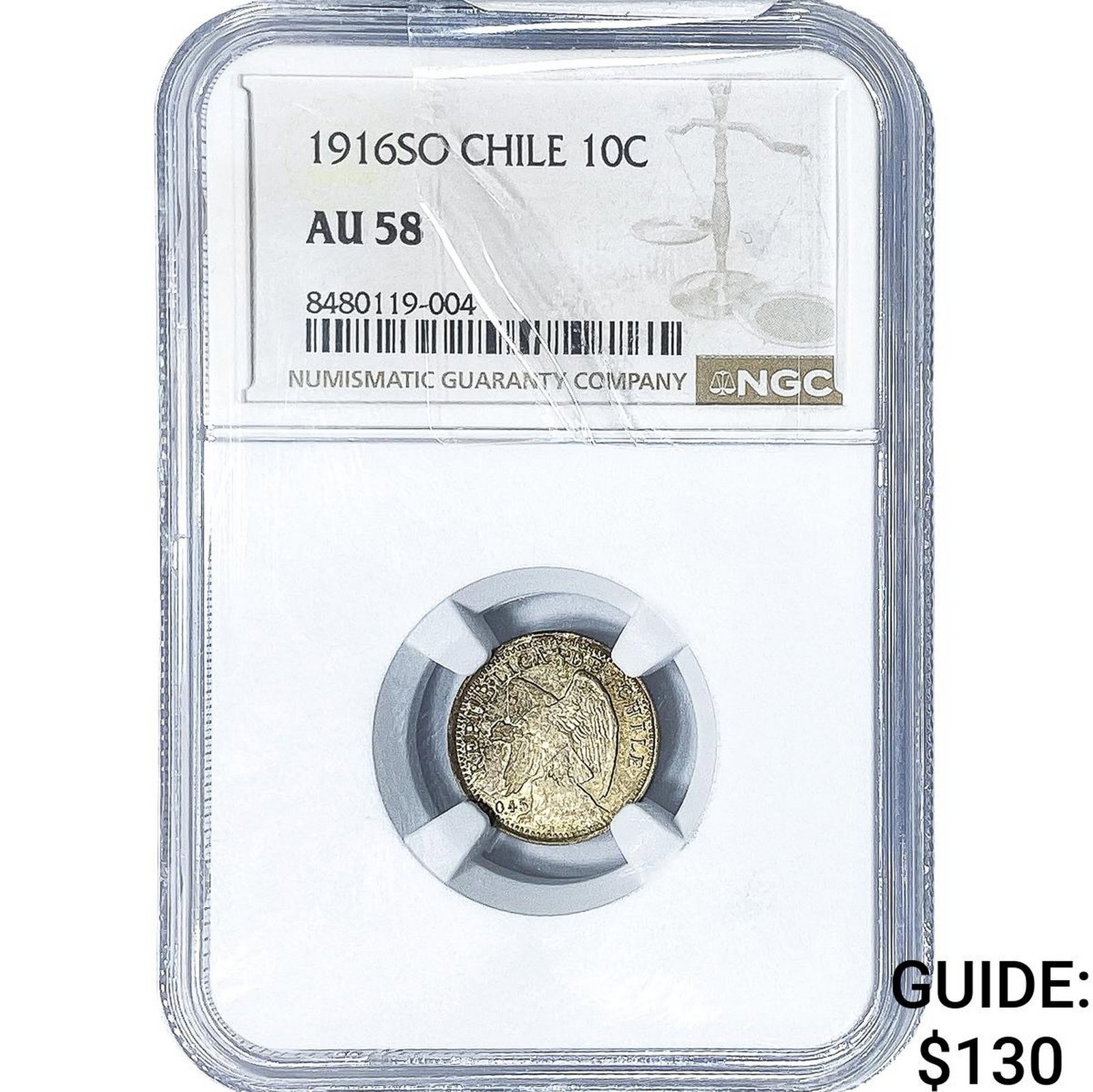 1916-SO Chile Silver 10 Centavos NGC AU58: 1916-SO Chile Silver 10 Centavos NGC AU58