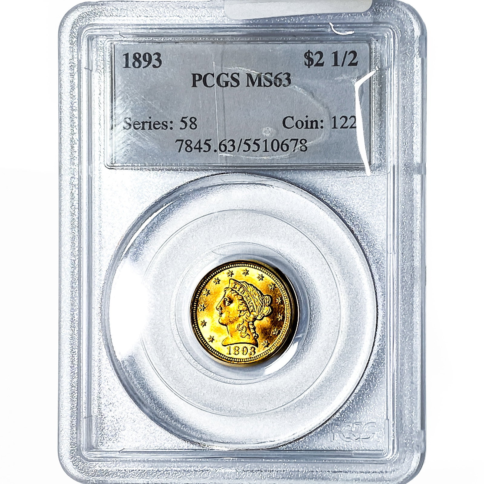 1893 $2.50 Gold Quarter Eagle PCGS MS63: 1893 $2.50 Gold Quarter Eagle PCGS MS63