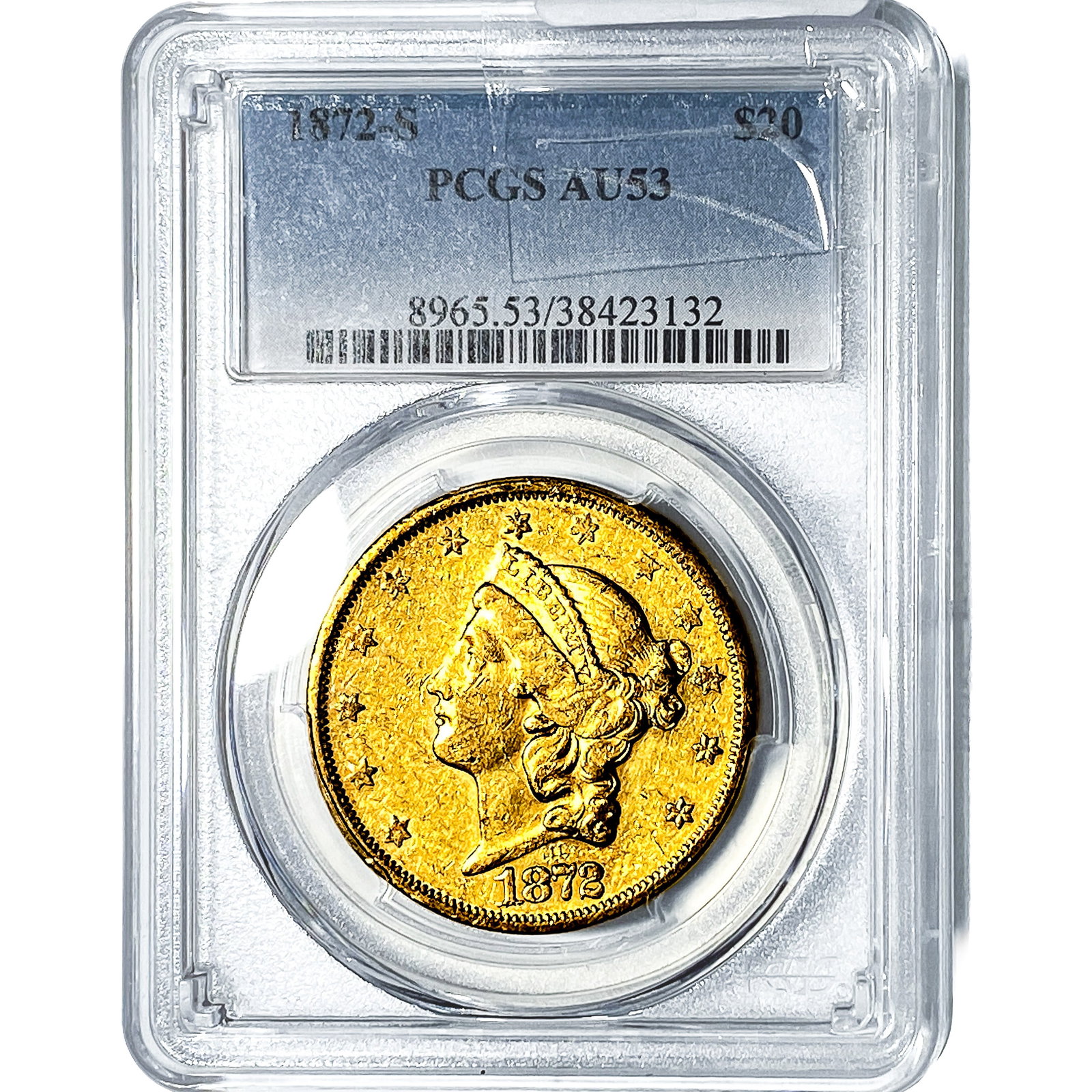 1872-S $20 Gold Double Eagle PCGS AU53: 1872-S $20 Gold Double Eagle PCGS AU53
