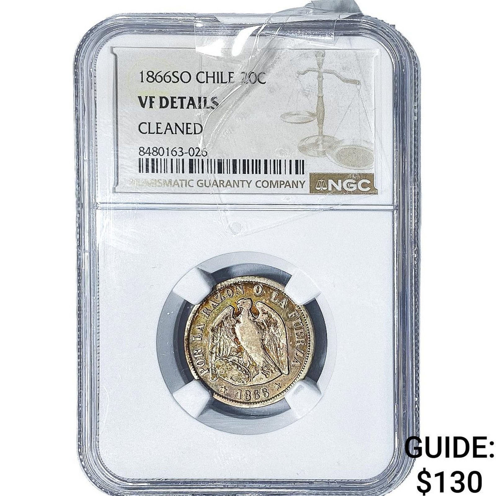 1866-SO Chile Silver 20 Centavos NGC VF Details (1 of 2)