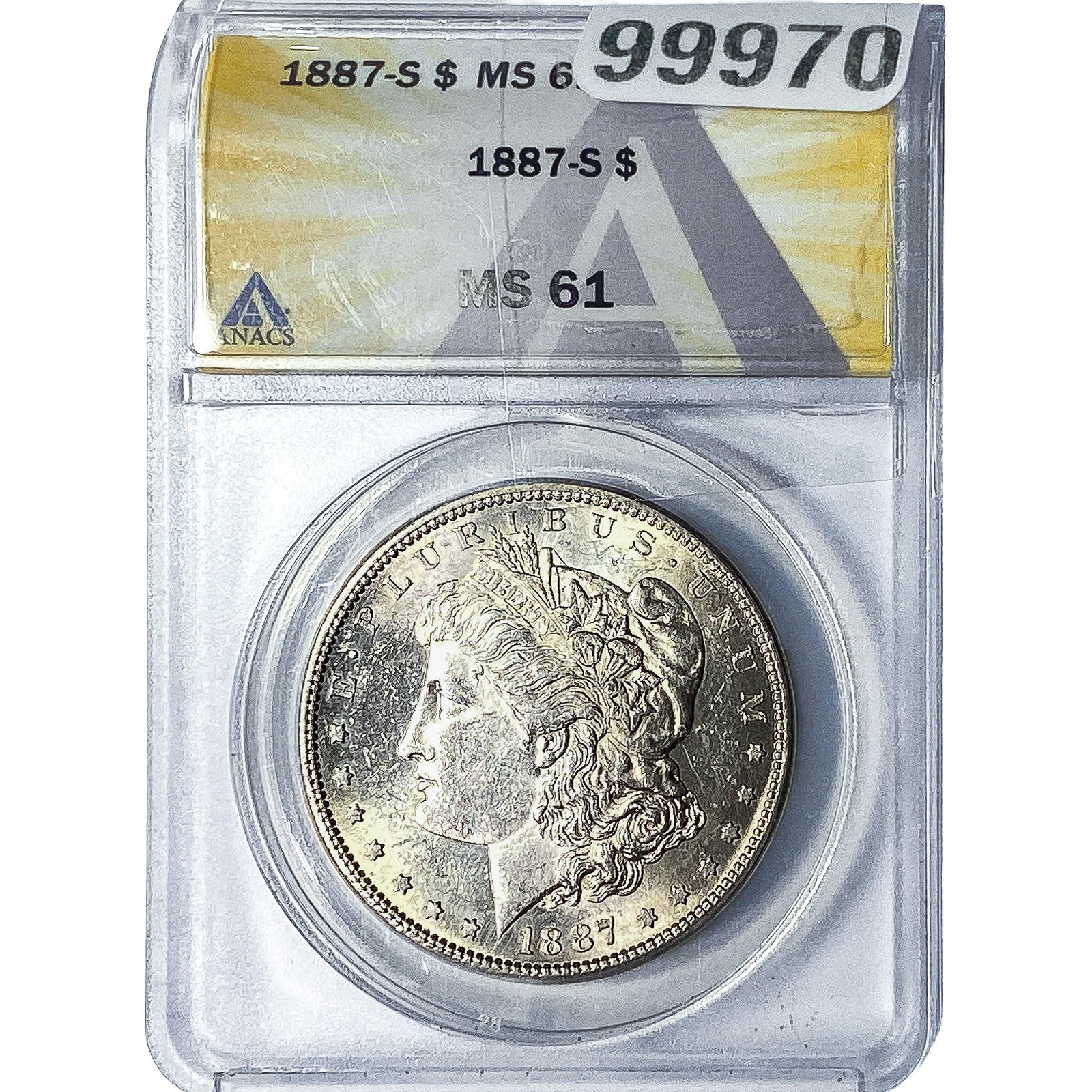 1887-S Morgan Silver Dollar ANACS MS61: 1887-S Morgan Silver Dollar ANACS MS61