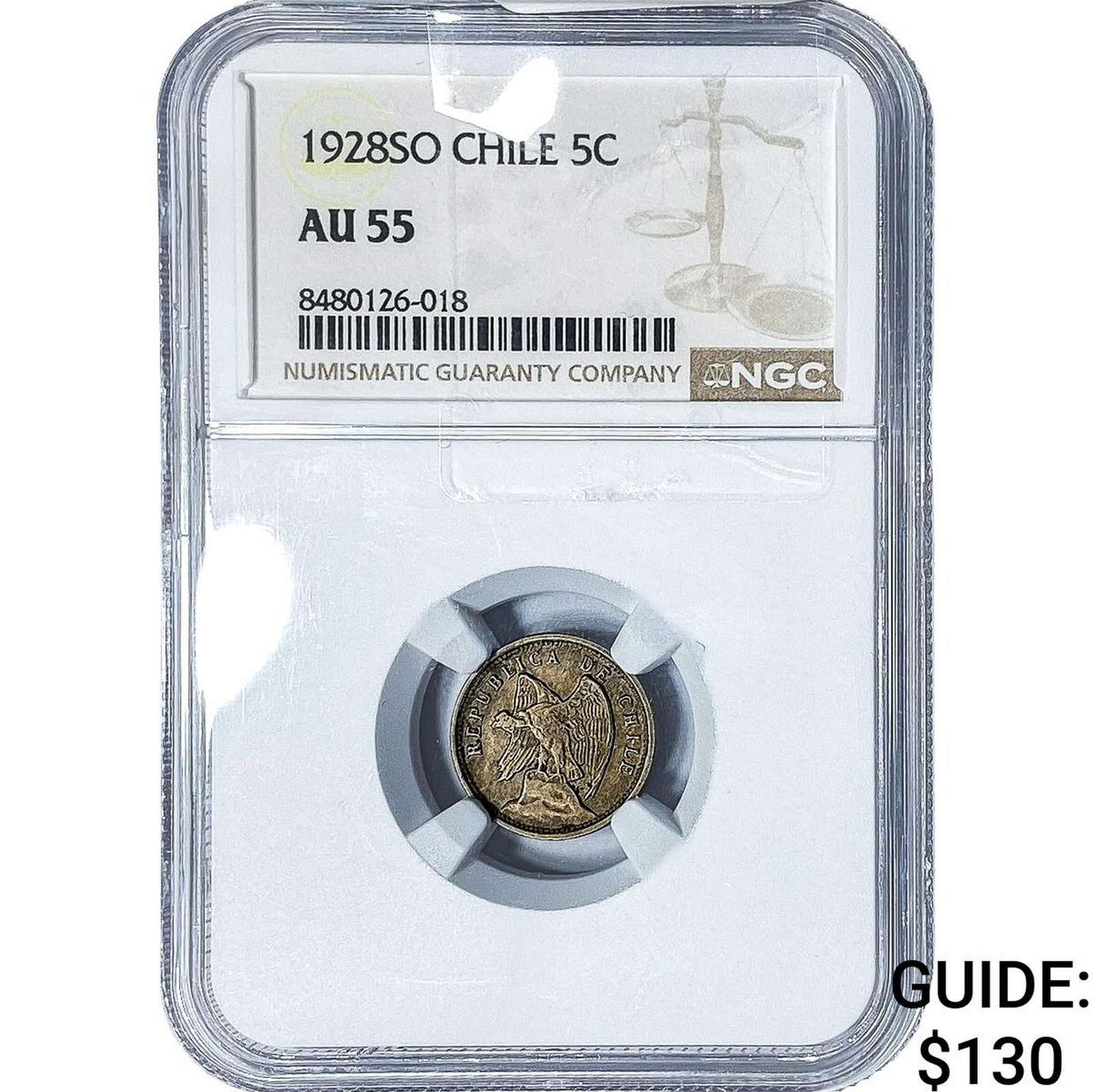 1922-SO Chile Silver 5 Centavos NGC AU55 (1 of 2)