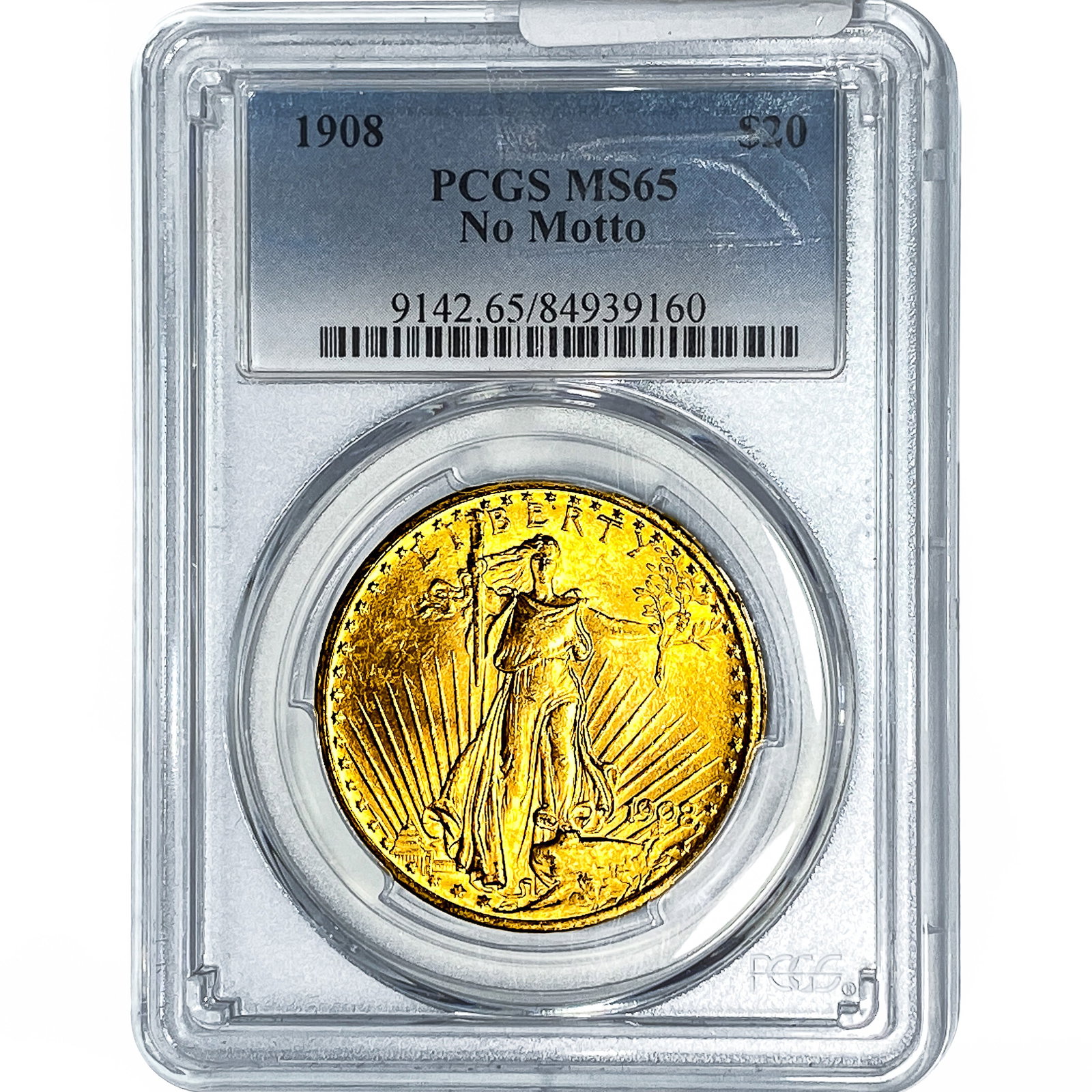 1908 $20 Gold Double Eagle PCGS MS65 No Motto: 1908 $20 Gold Double Eagle PCGS MS65 No Motto