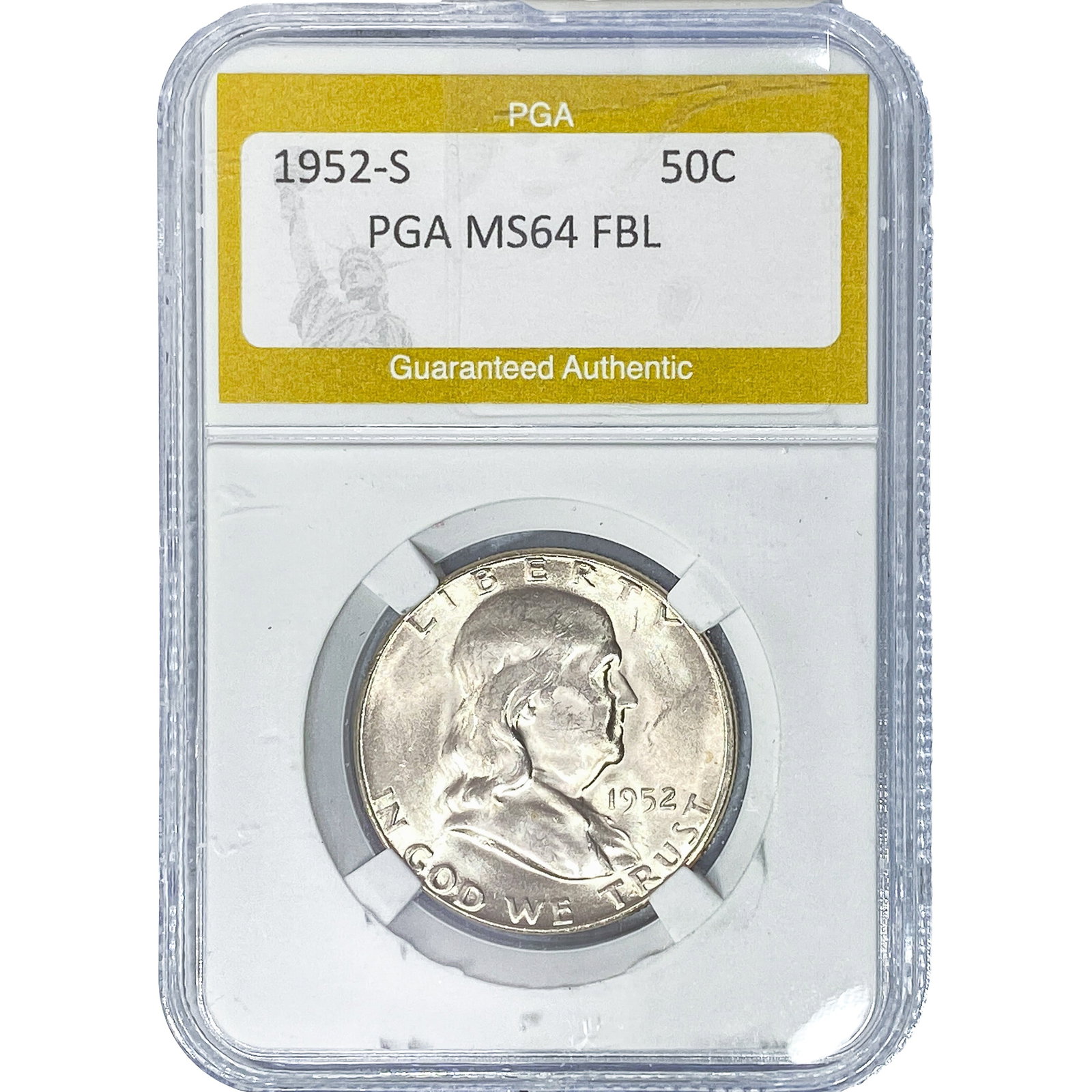 1952-S Franklin Half Dollar PGA MS64 FBL: 1952-S Franklin Half Dollar PGA MS64 FBL