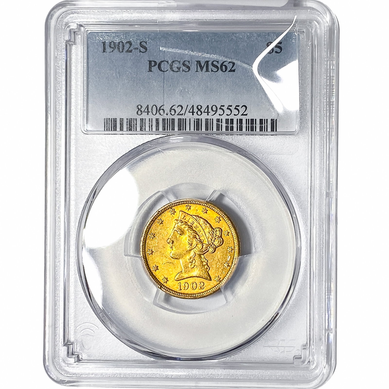 1902-S $5 Gold Half Eagle PCGS MS62: 1902-S $5 Gold Half Eagle PCGS MS62